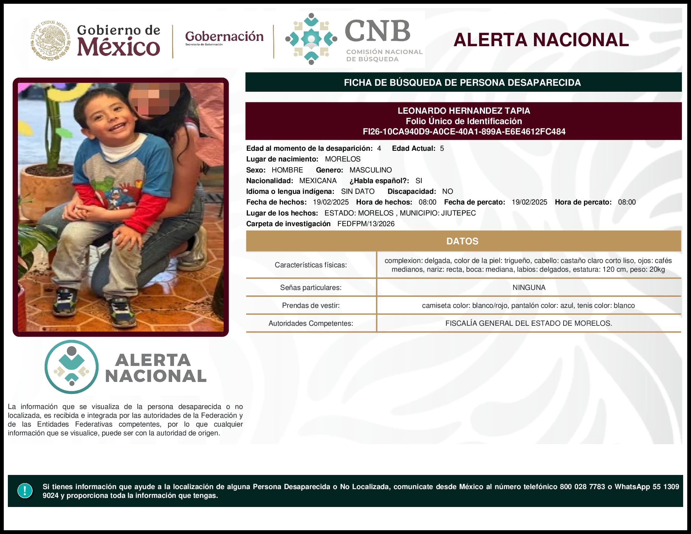Persona desaparecida Leonardo Hernandez Tapia