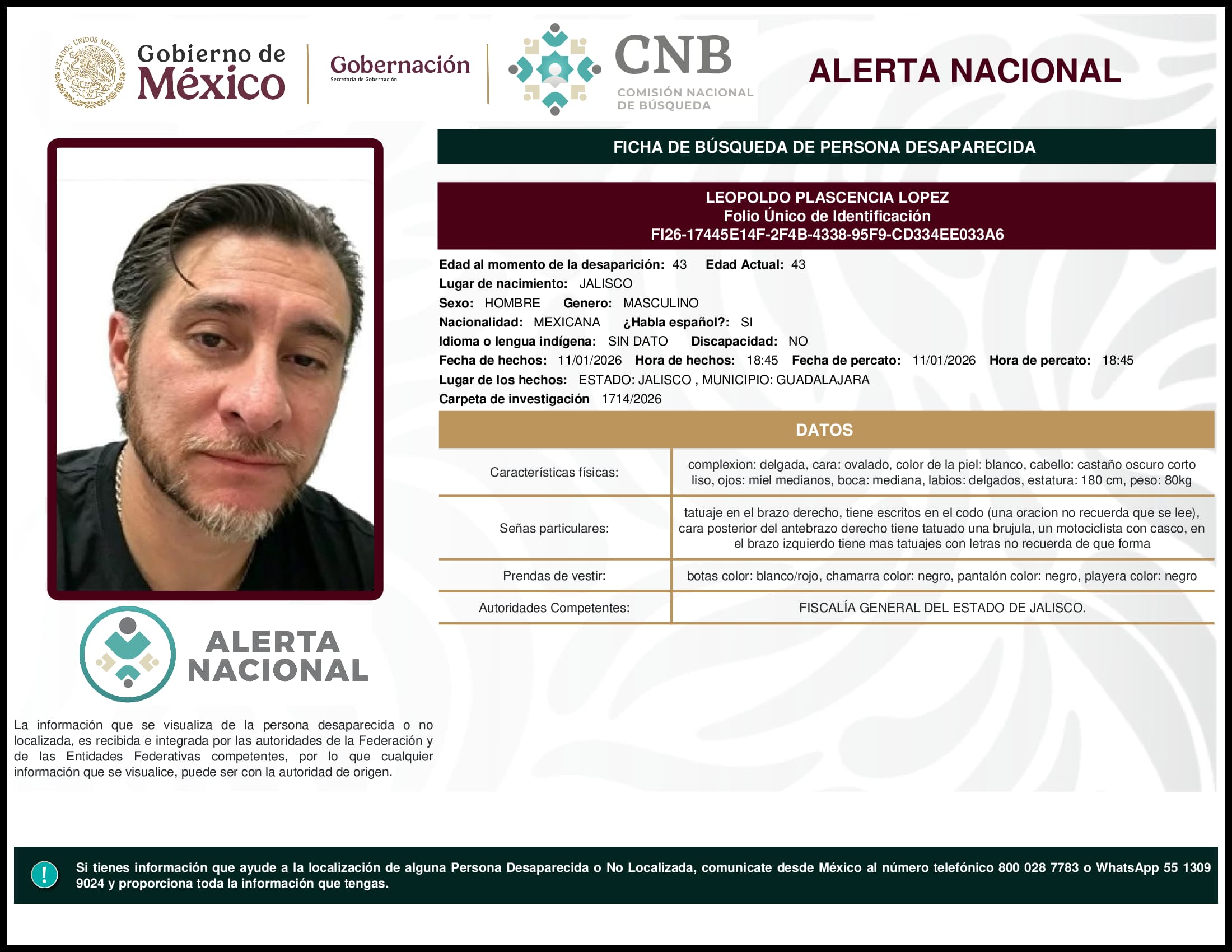 Persona desaparecida Leopoldo Plascencia Lopez