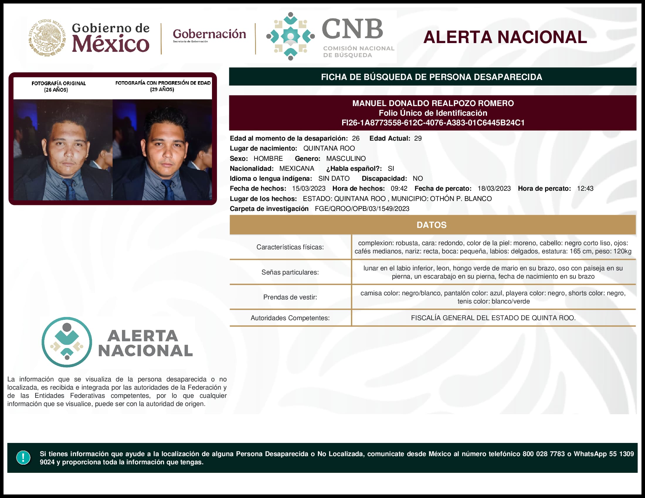 Persona desaparecida Manuel Donaldo Realpozo Romero