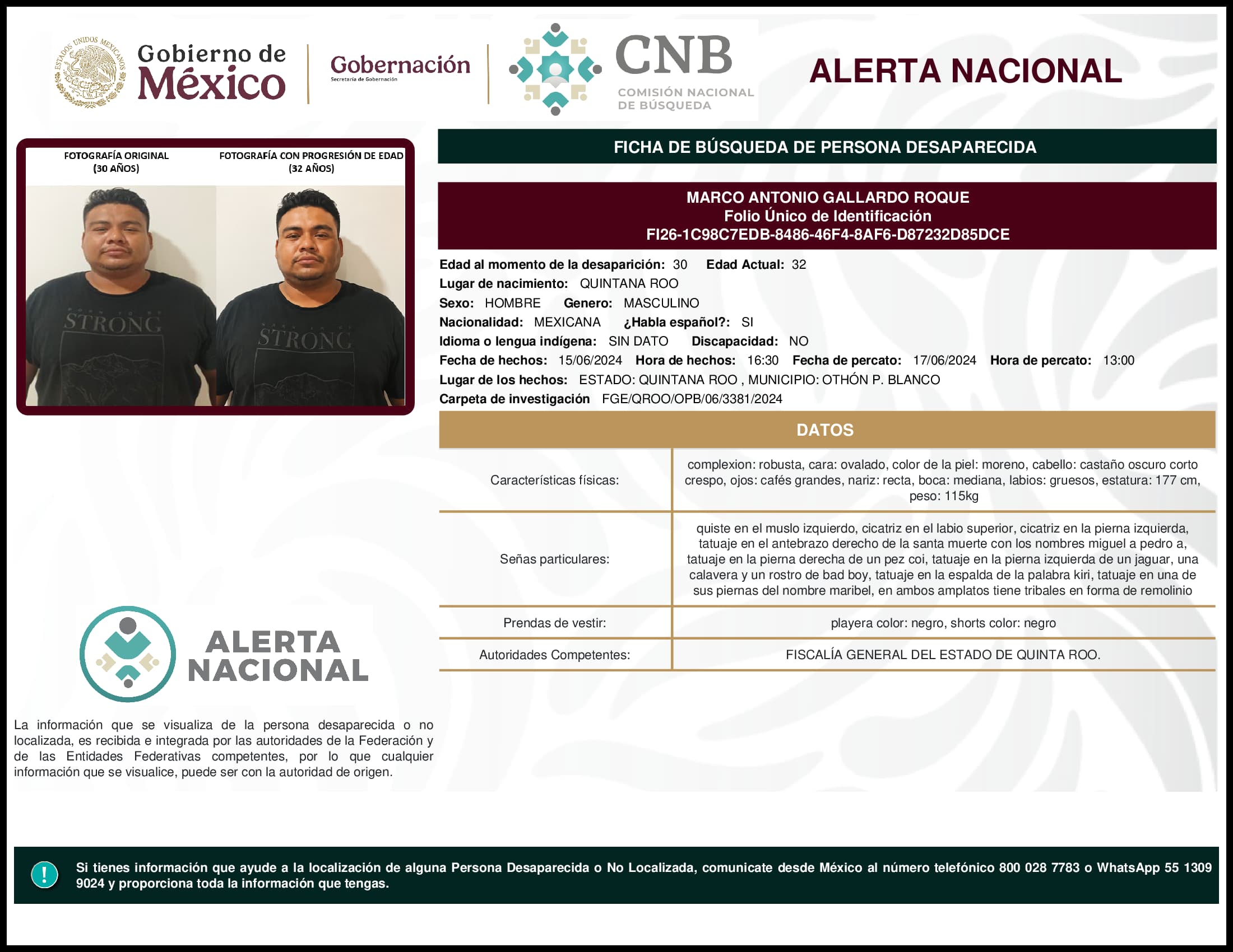 Persona desaparecida Marco Antonio Gallardo Roque