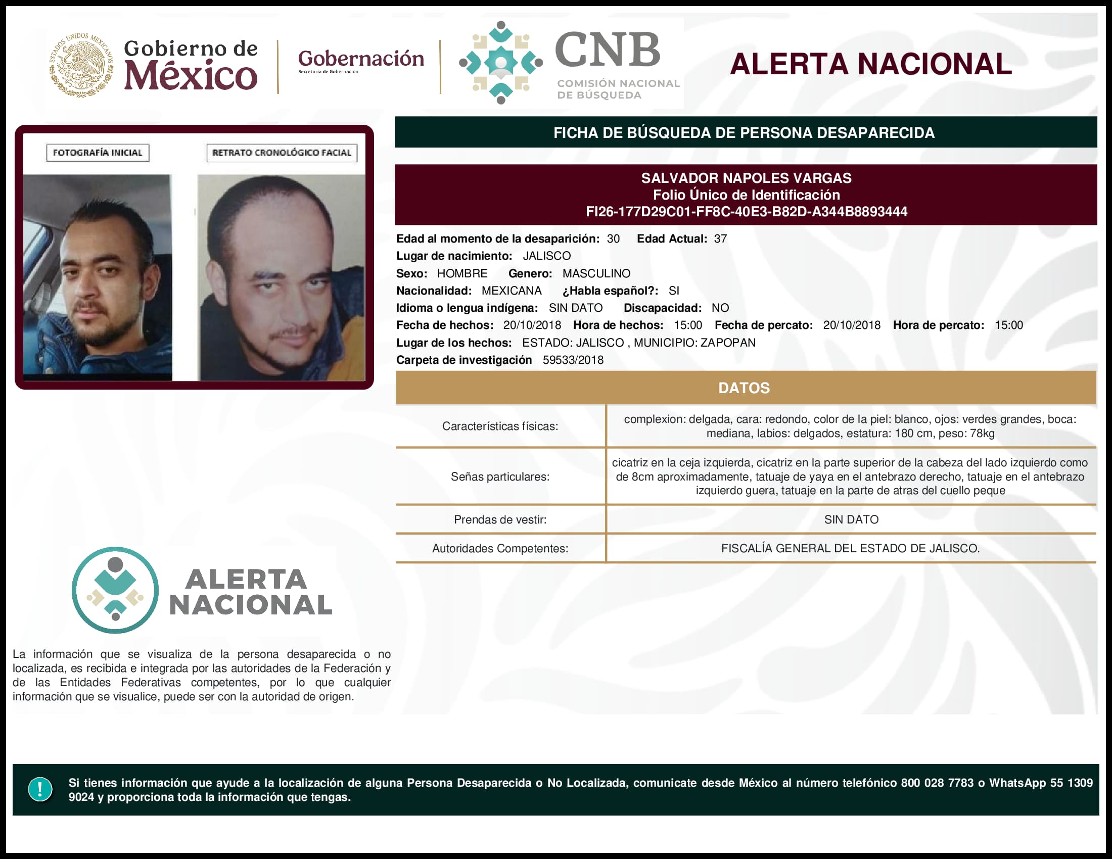 Persona desaparecida Salvador Napoles Vargas