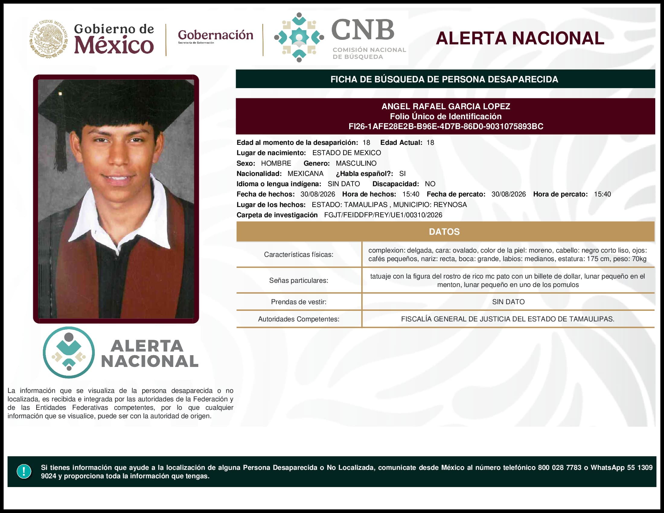 Persona desaparecida Angel Rafael Garcia Lopez