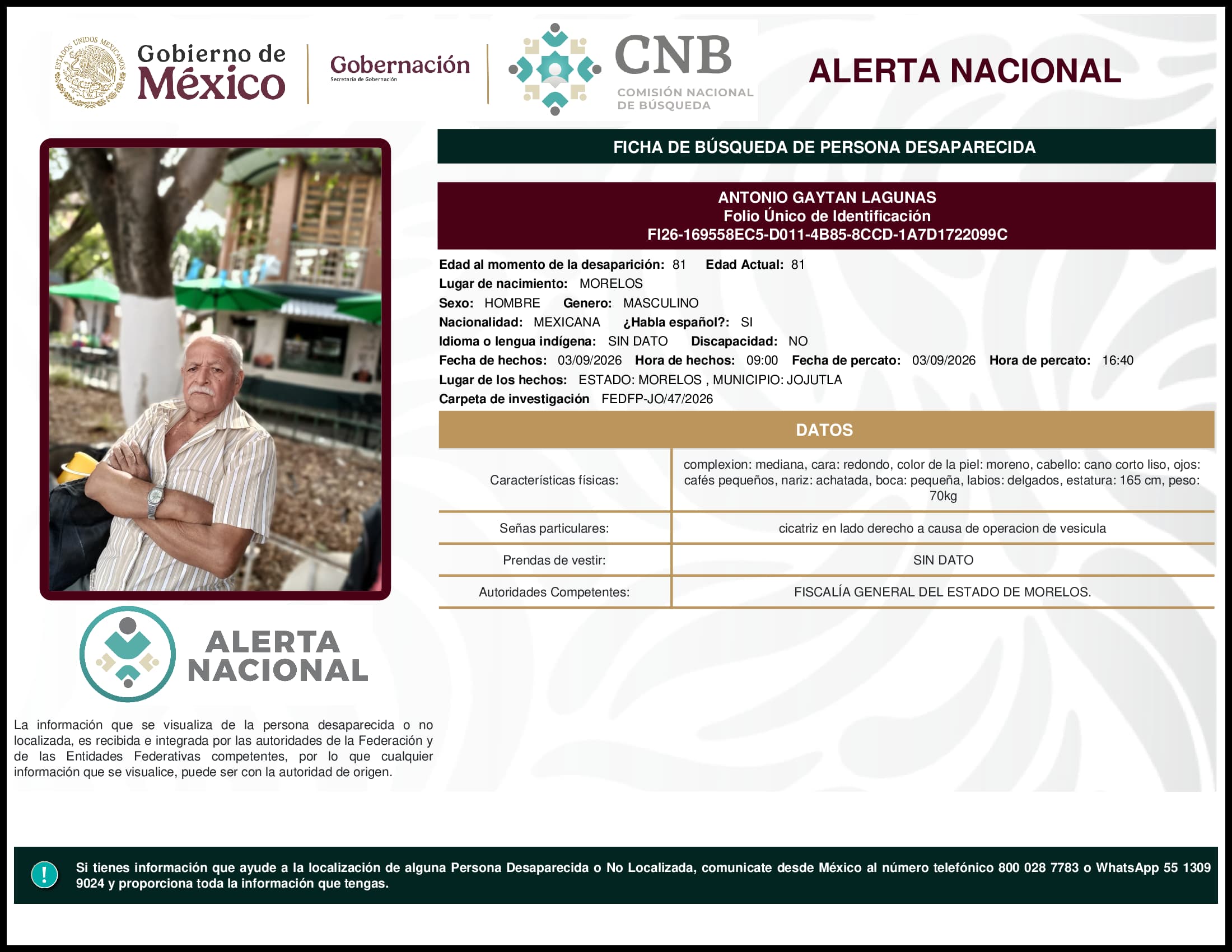 Persona desaparecida Antonio Gaytan Lagunas