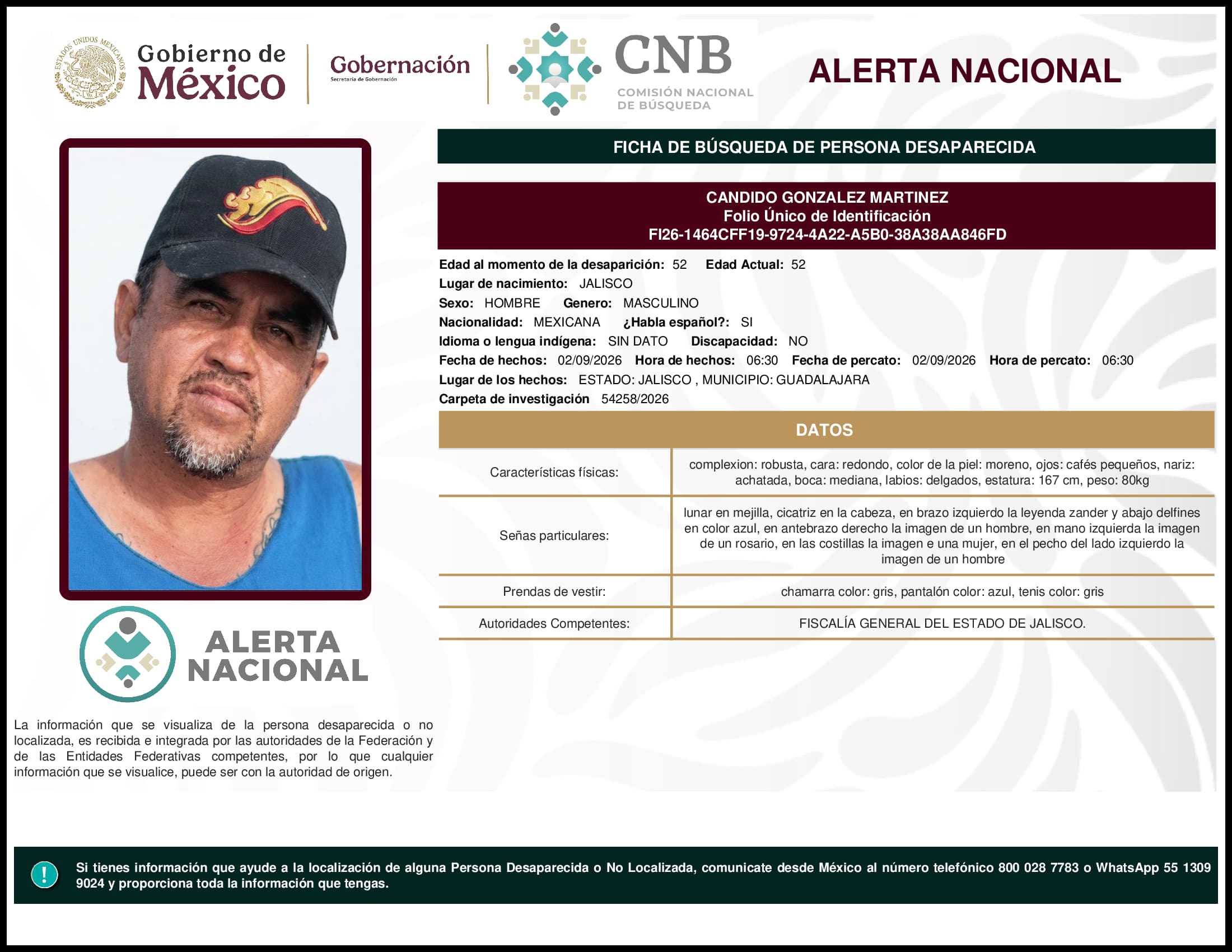 Persona desaparecida Candido Gonzalez Martinez