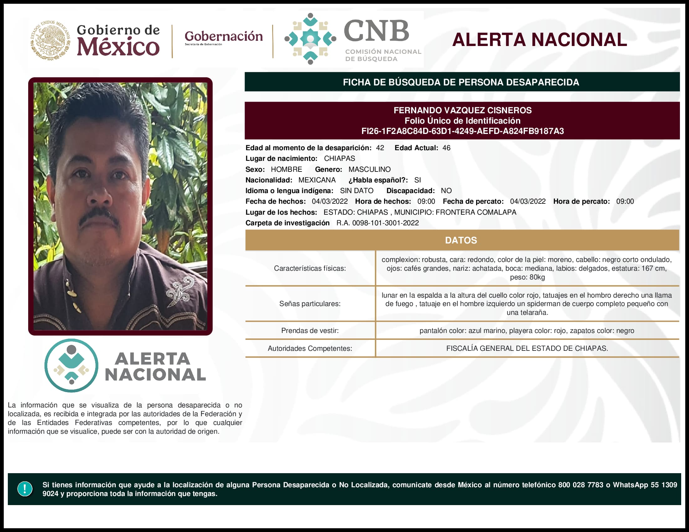 Persona desaparecida Fernando Vazquez Cisneros