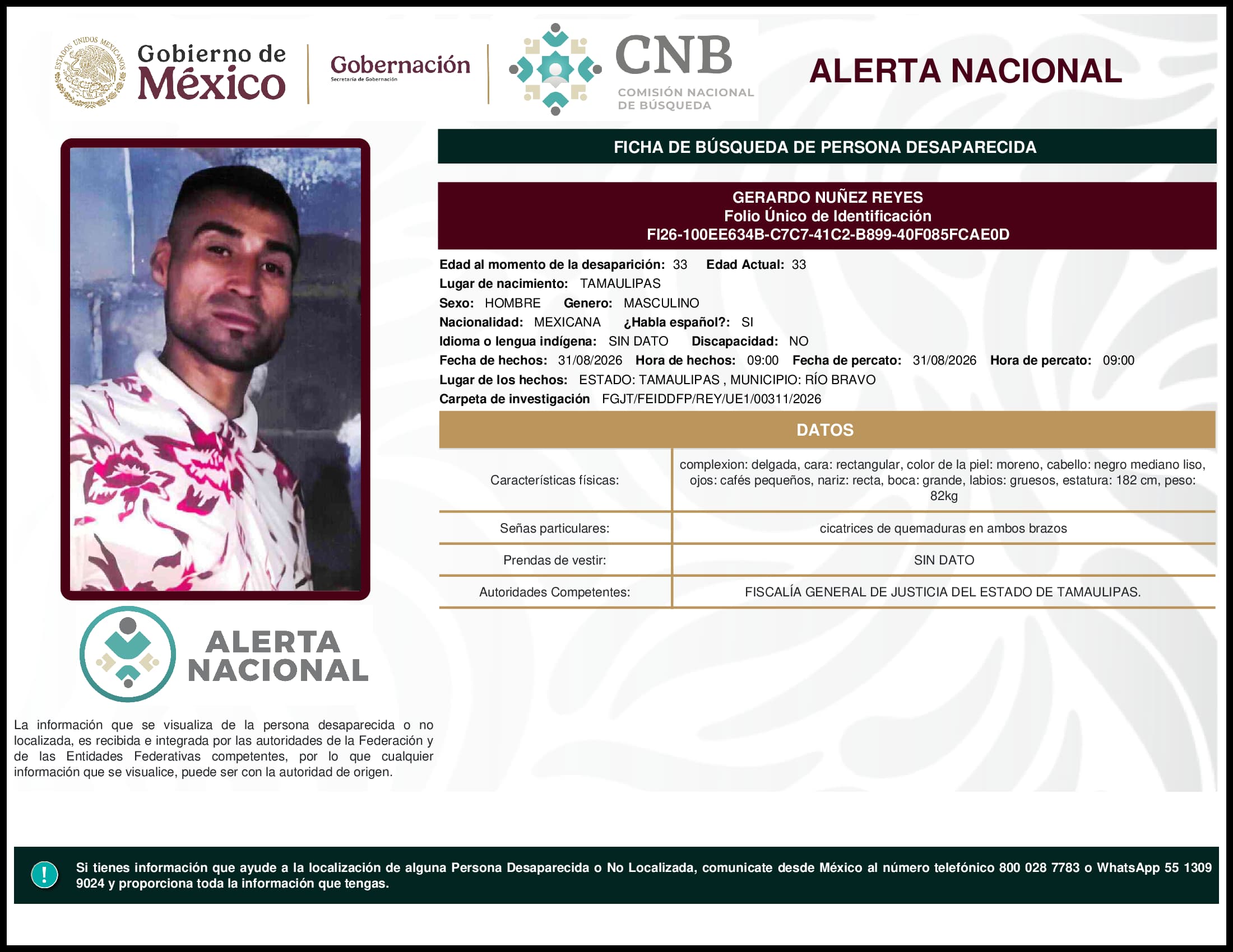 Persona desaparecida Gerardo Nunez Reyes