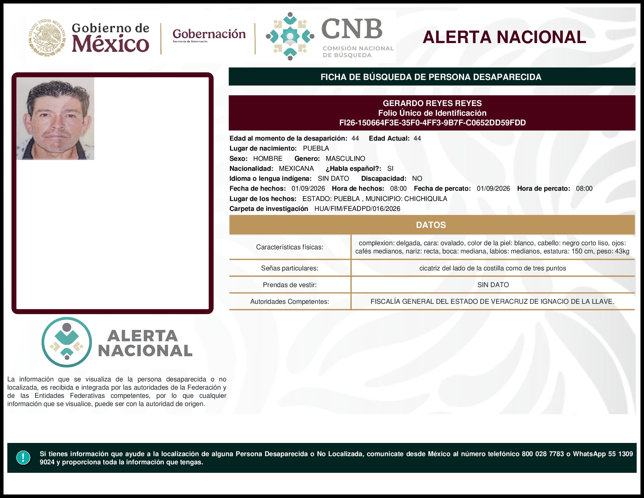 Persona desaparecida Gerardo Reyes Reyes