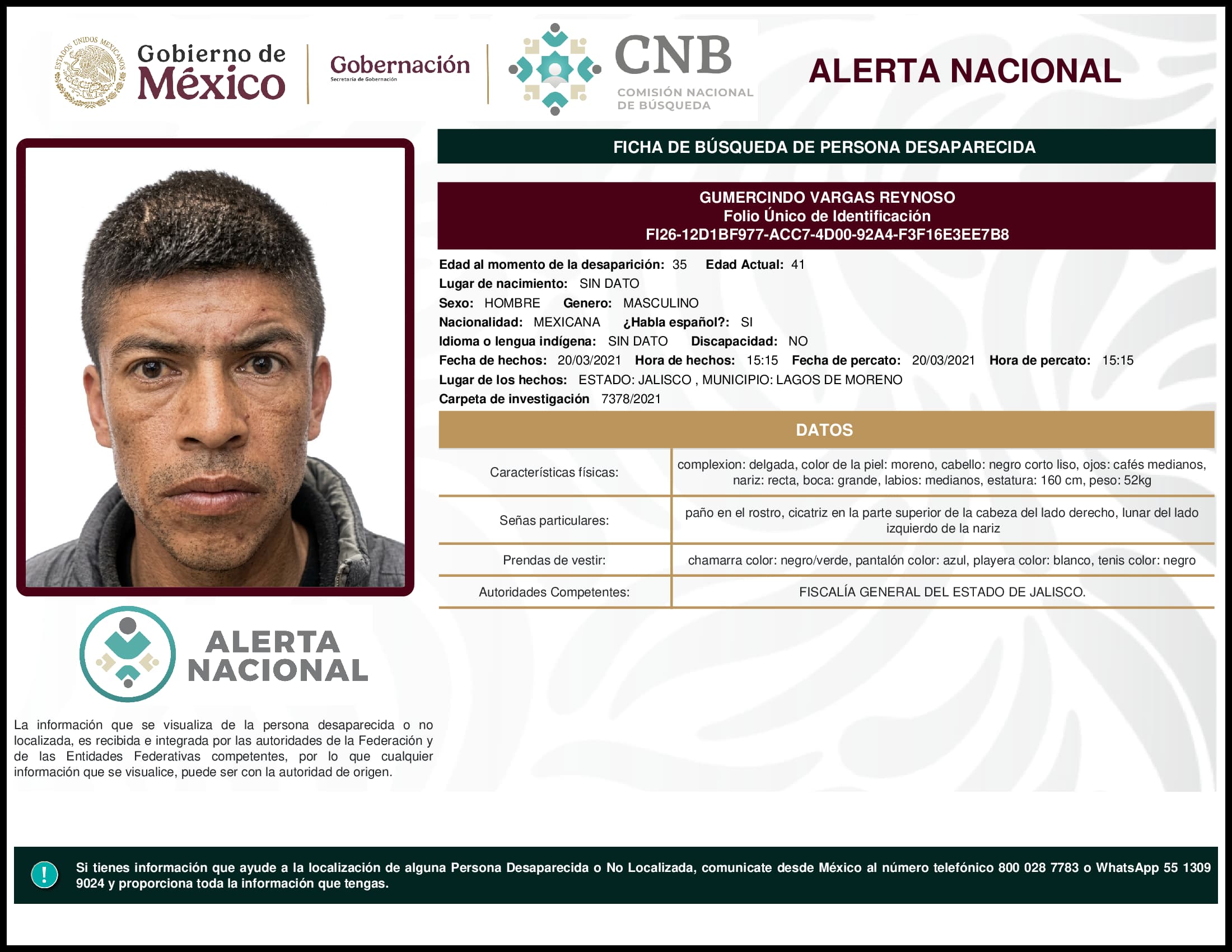 Persona desaparecida Gumercindo Vargas Reynoso