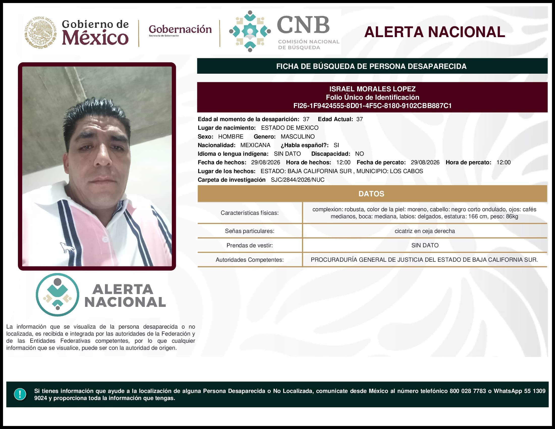 Persona desaparecida Israel Morales Lopez