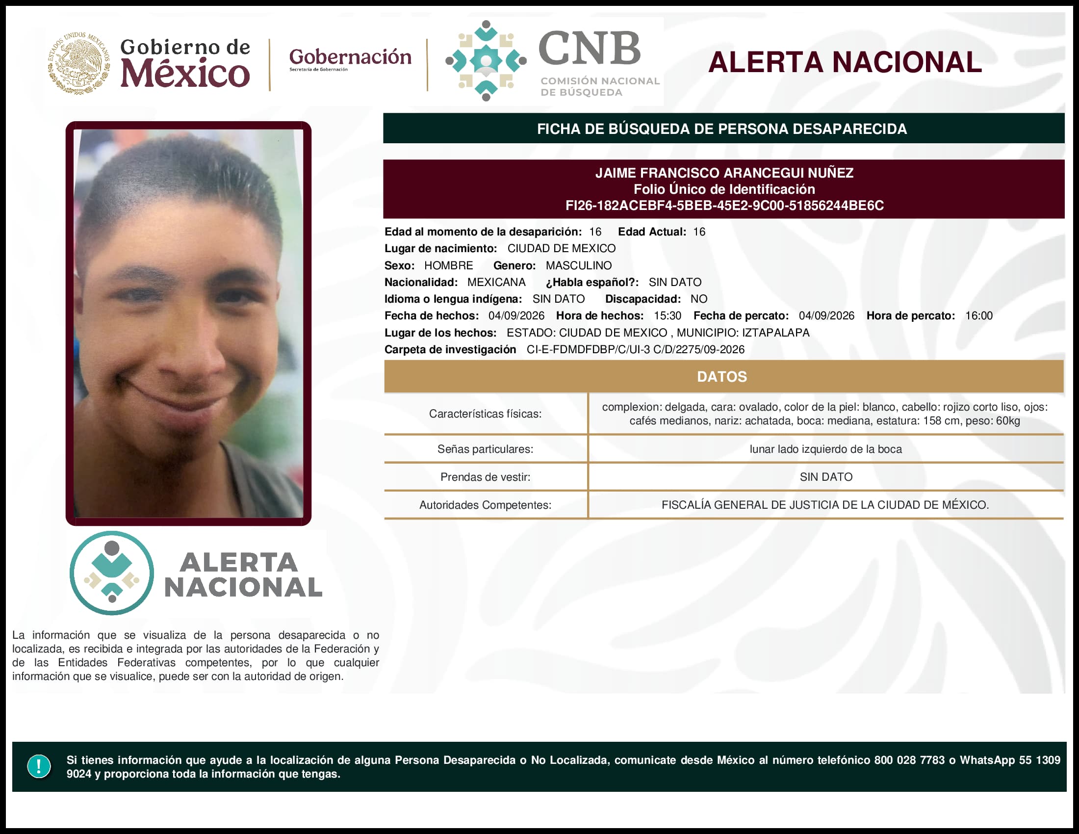 Persona desaparecida Jaime Francisco Arancegui Nunez