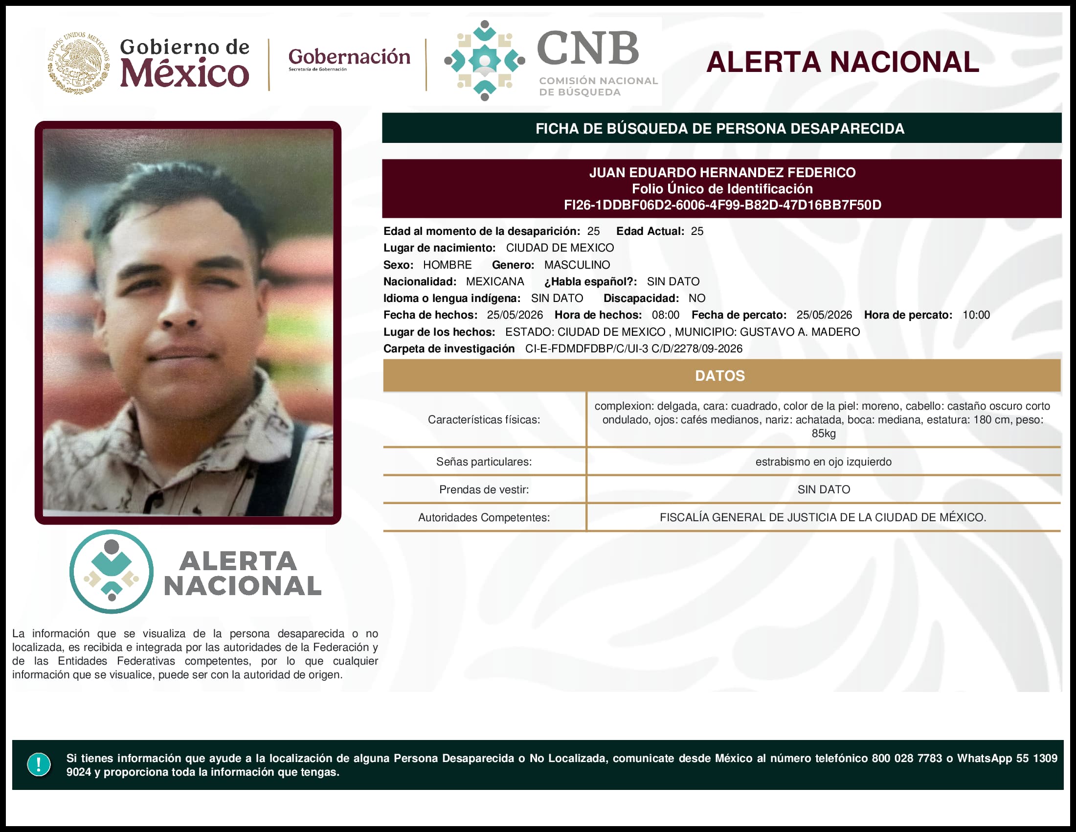 Persona desaparecida Juan Eduardo Hernandez Federico