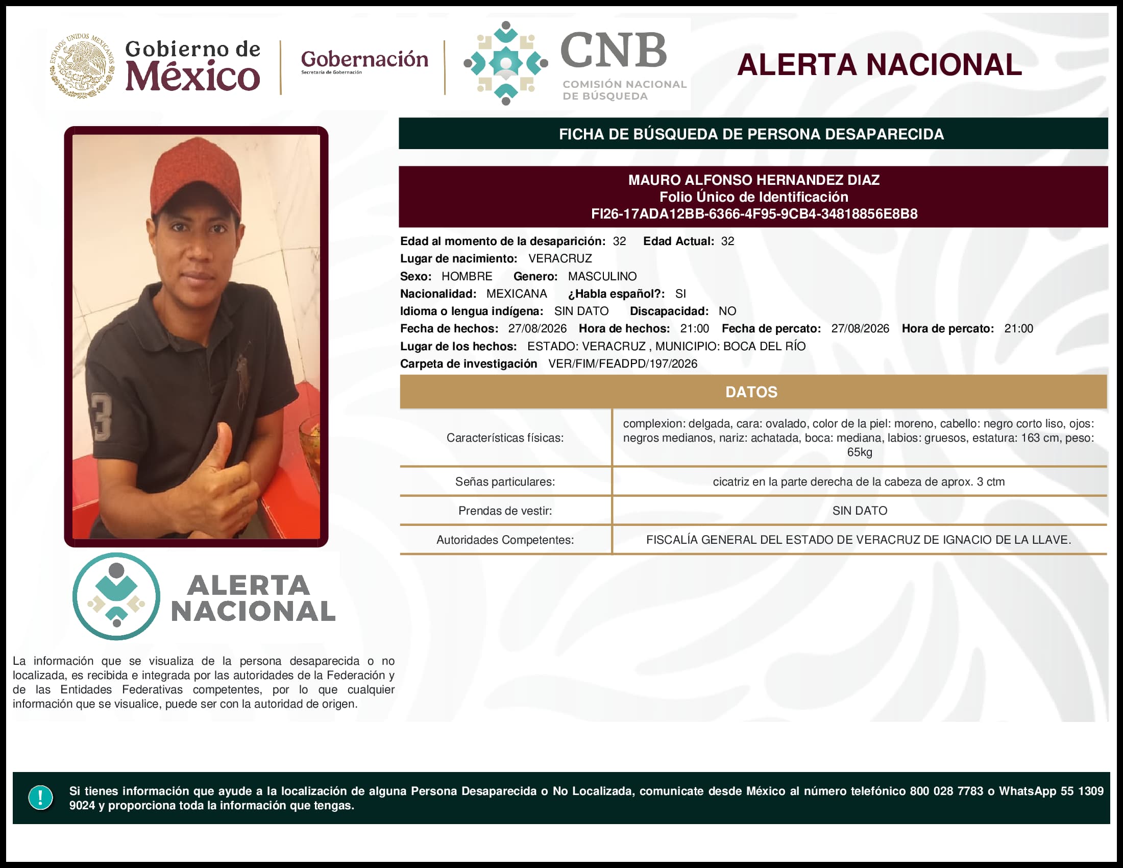 Persona desaparecida Mauro Alfonso Hernandez Diaz