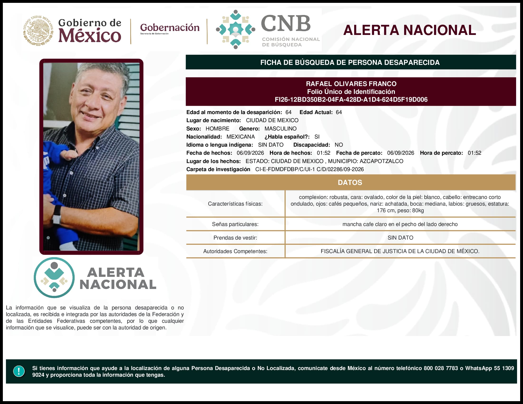 Persona desaparecida Rafael Olivares Franco