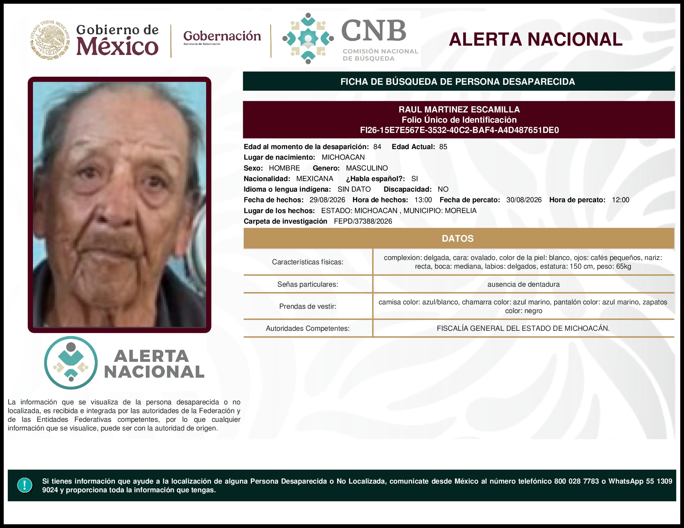Persona desaparecida Raul Martinez Escamilla
