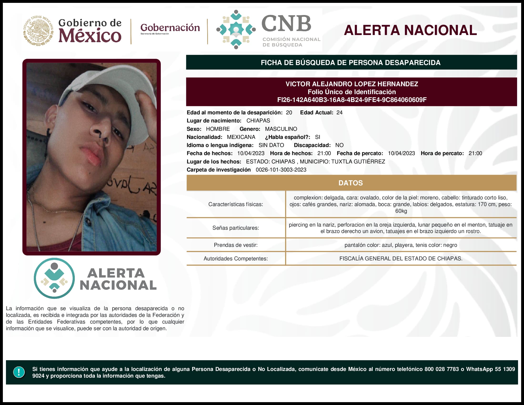 Persona desaparecida Victor Alejandro Lopez Hernandez
