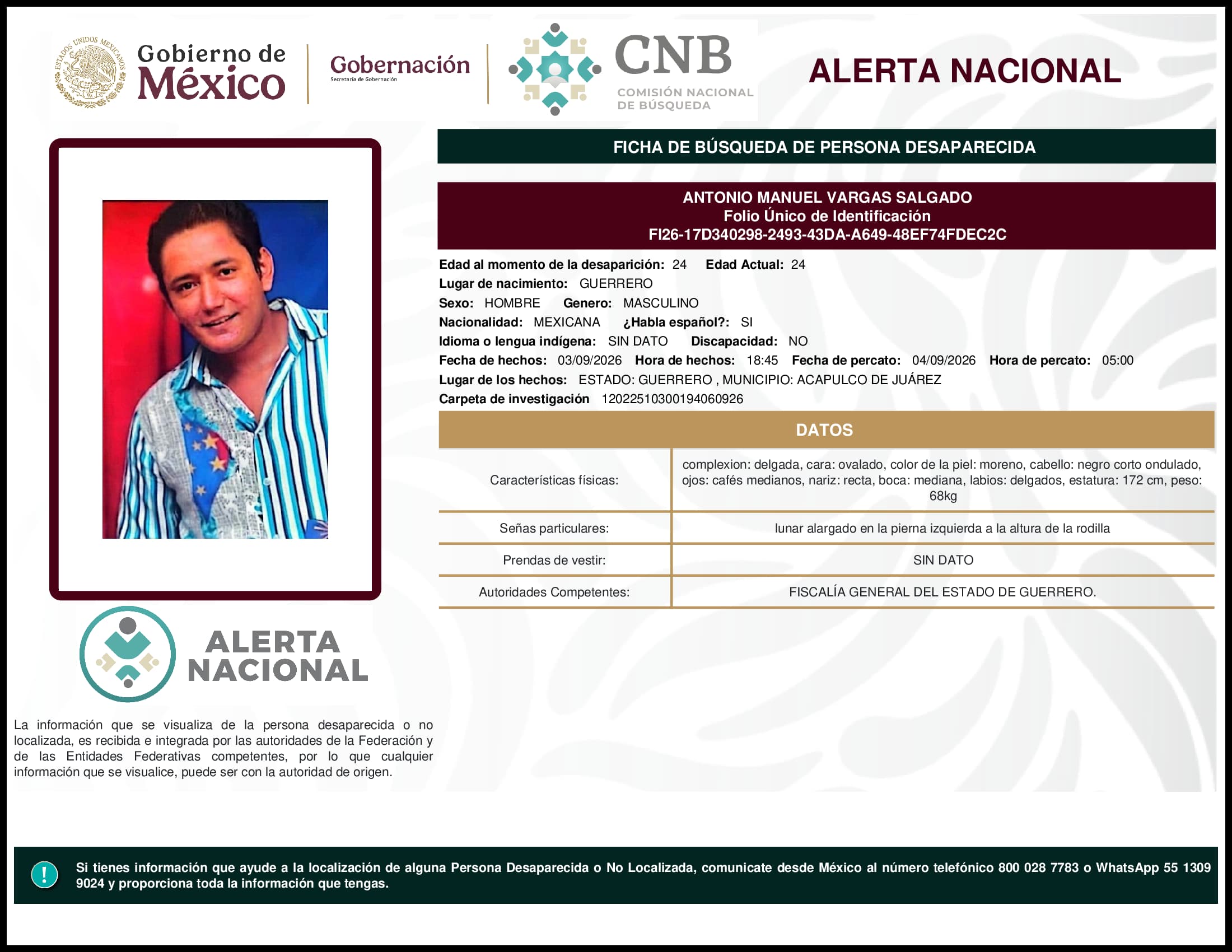 Persona desaparecida Antonio Manuel Vargas Salgado