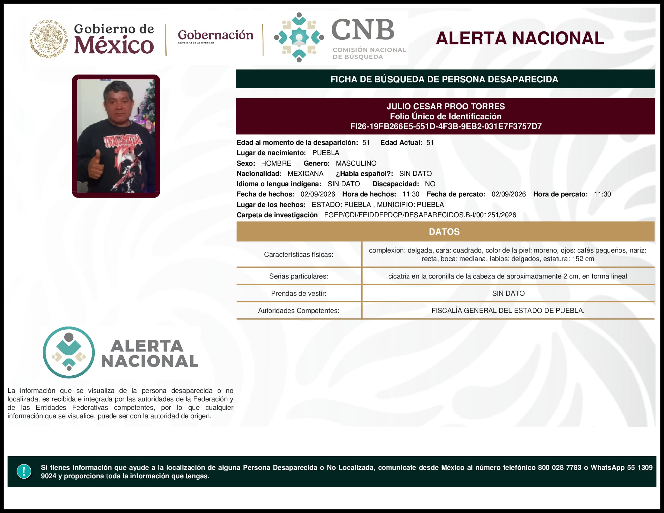 Persona desaparecida Julio Cesar Proo Torres