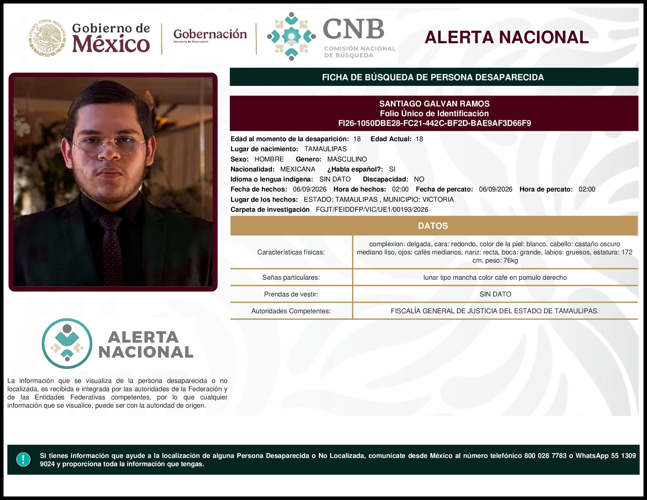 Persona desaparecida Santiago Galvan Ramos