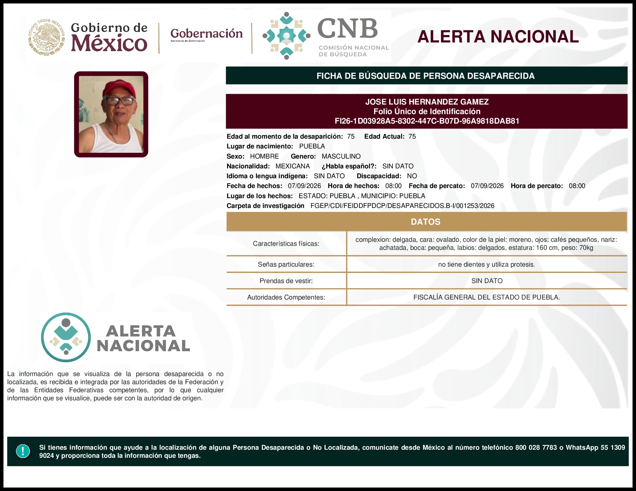Persona desaparecida Jose Luis Hernandez Gamez