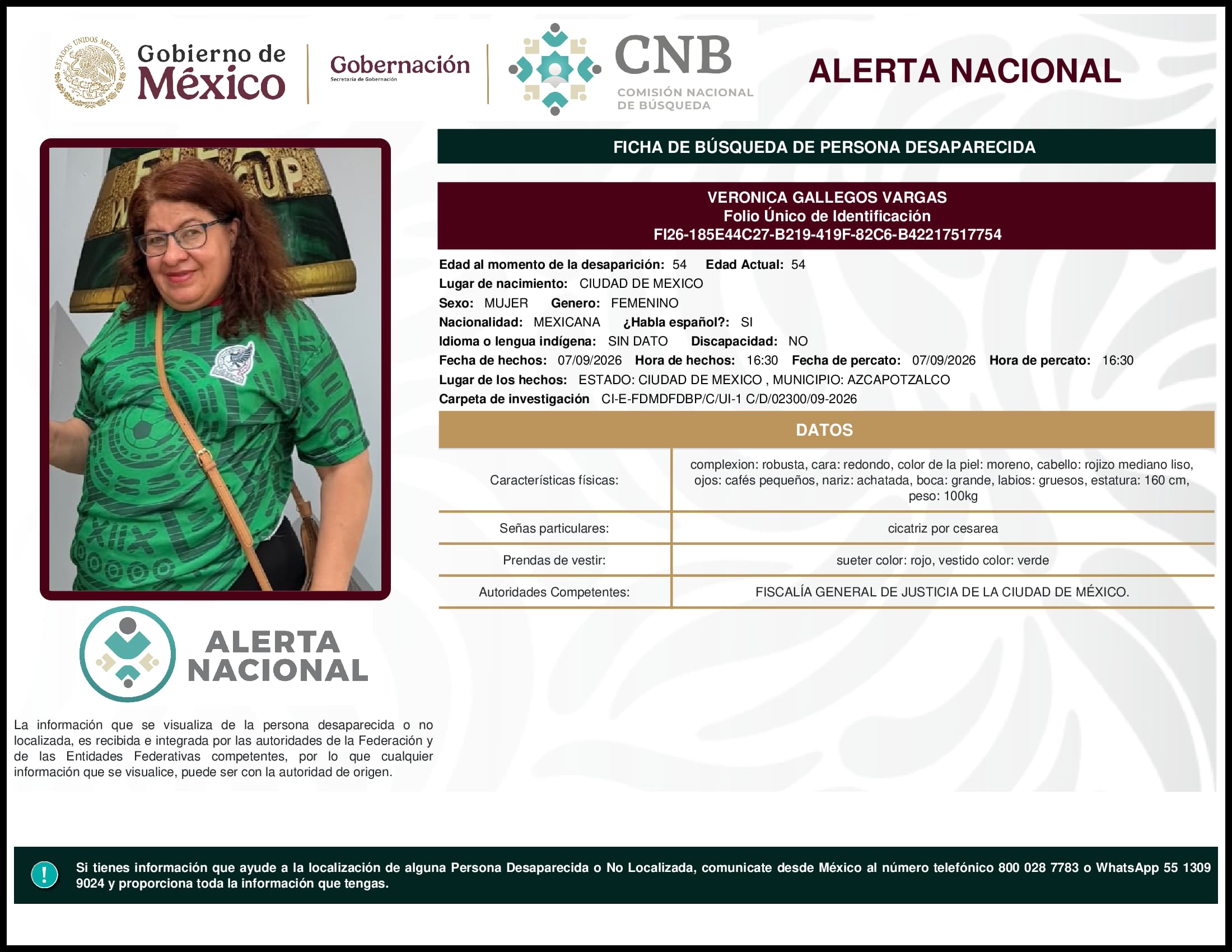 Persona desaparecida Veronica Gallegos Vargas