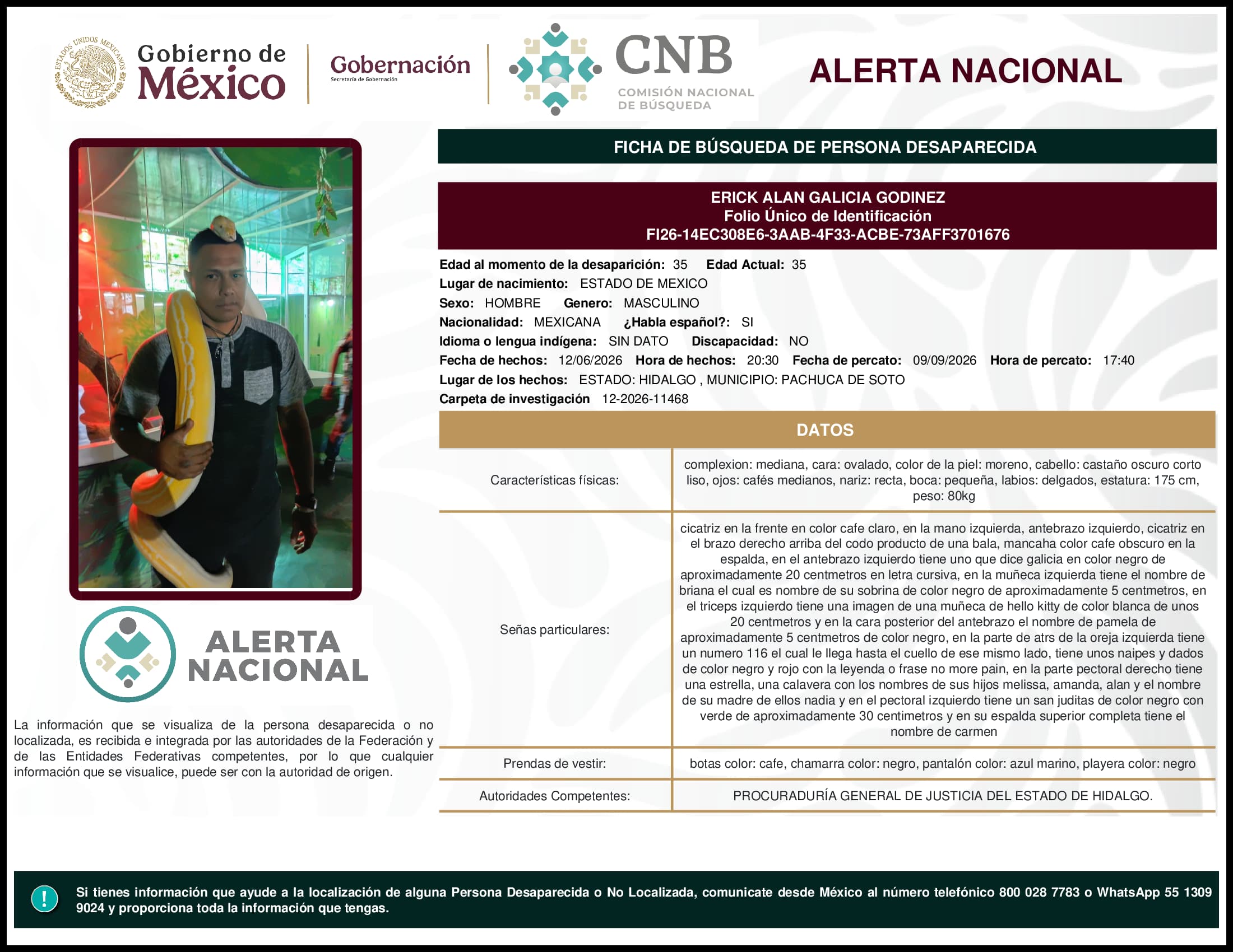 Persona desaparecida Erick Alan Galicia Godinez