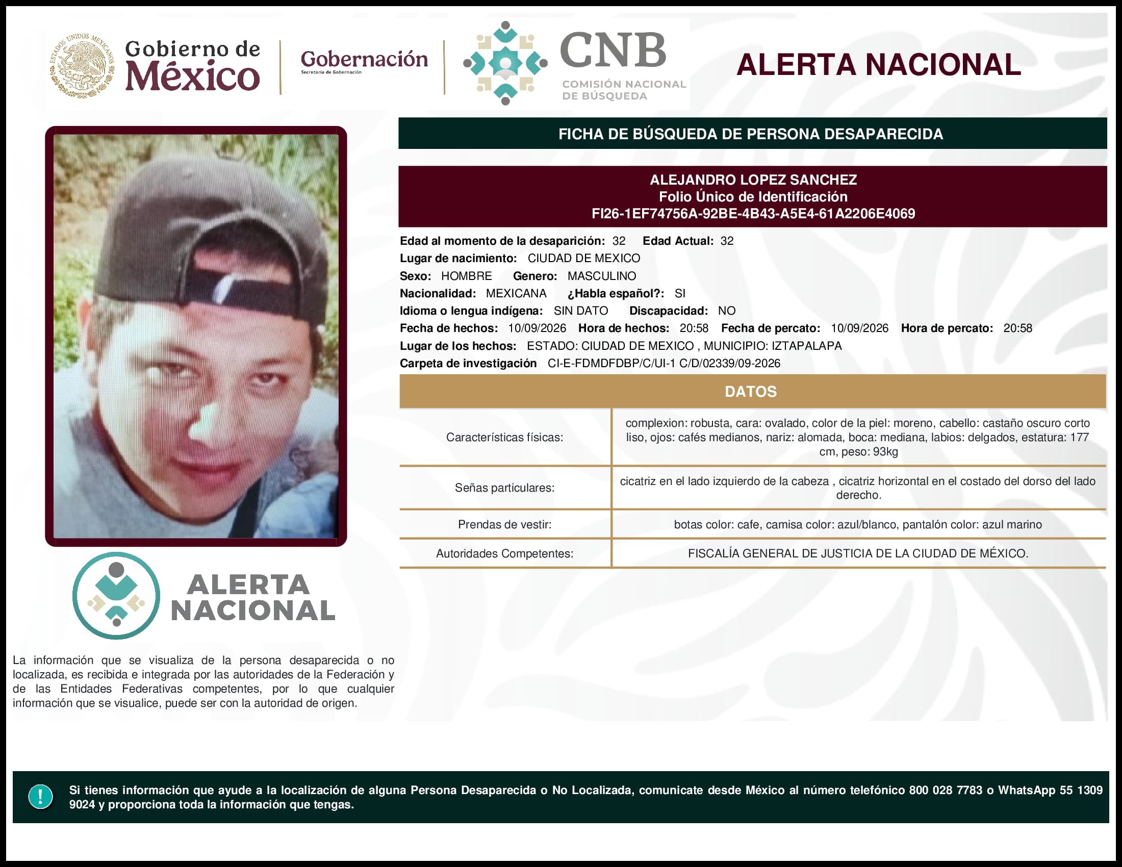 Persona desaparecida Alejandro Lopez Sanchez