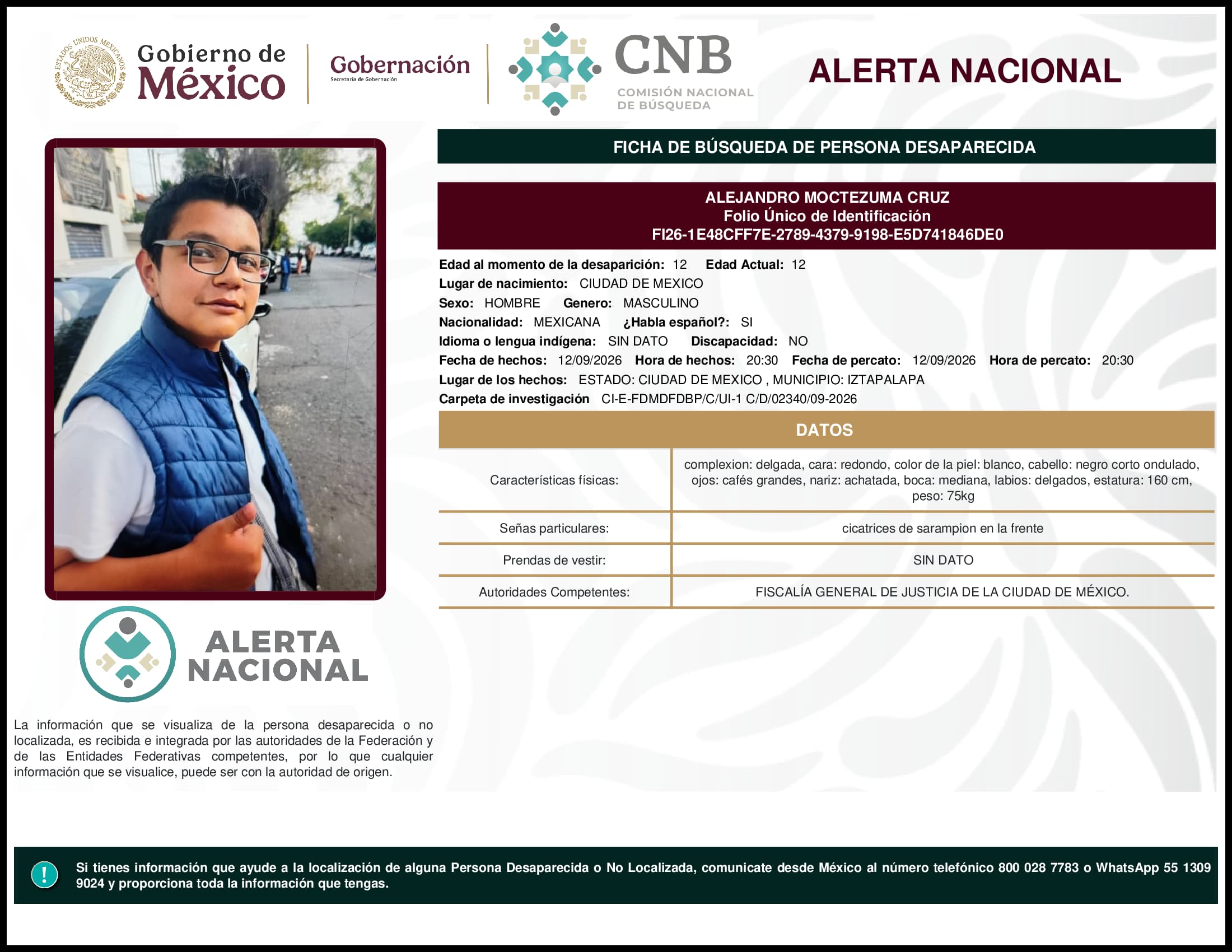 Persona desaparecida Alejandro Moctezuma Cruz