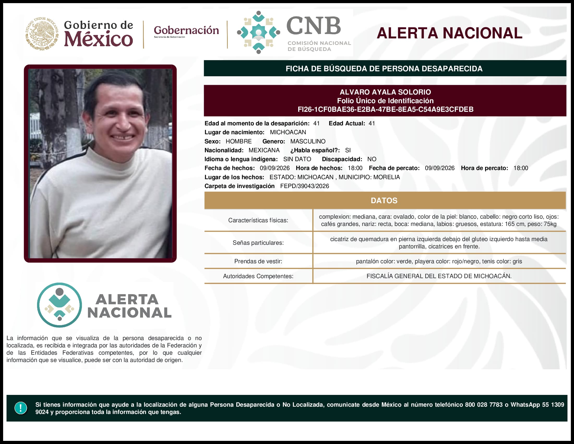 Persona desaparecida Alvaro Ayala Solorio