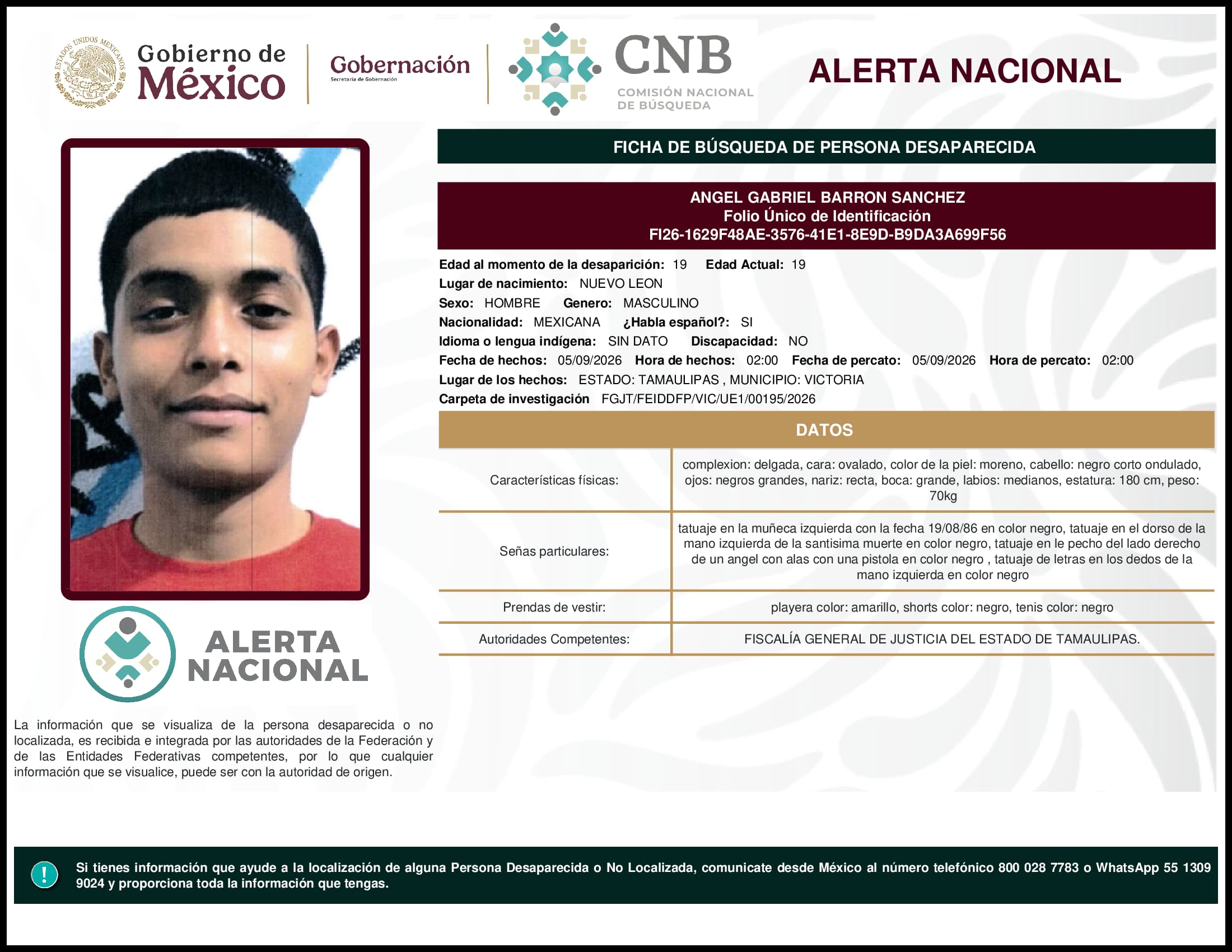 Persona desaparecida Angel Gabriel Barron Sanchez