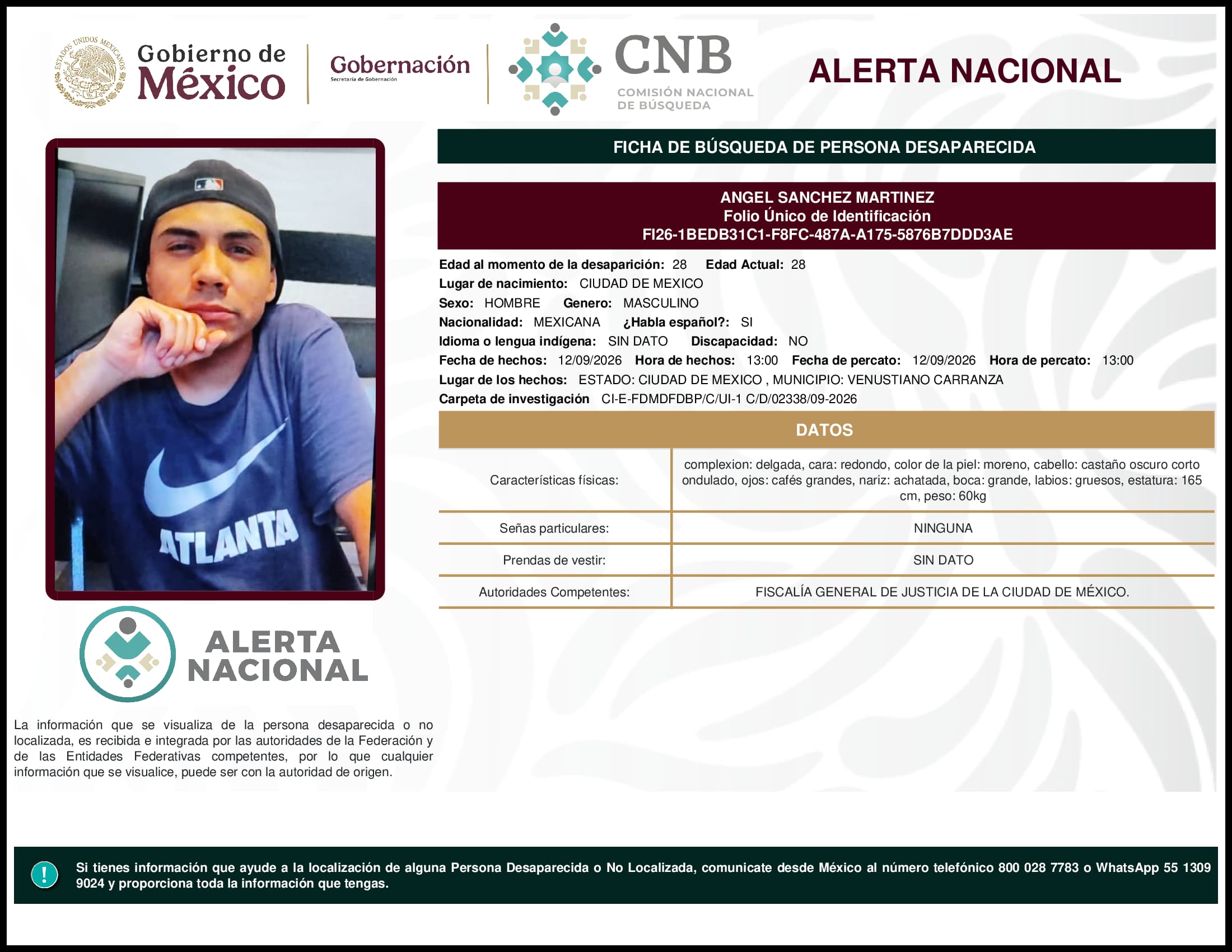Persona desaparecida Angel Sanchez Martinez
