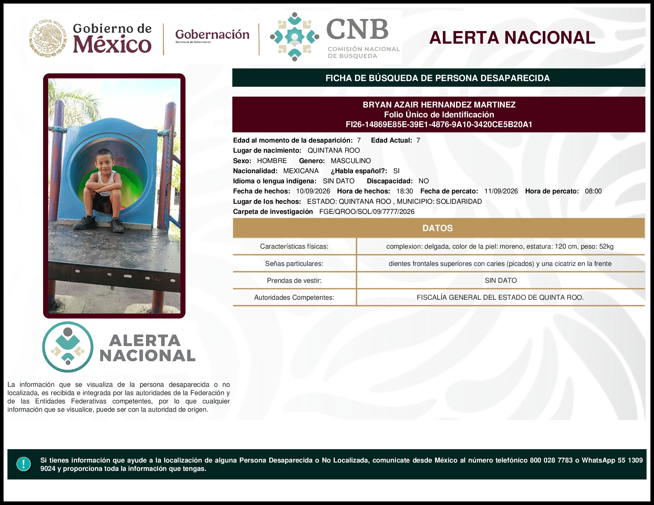 Persona desaparecida Bryan Azair Hernandez Martinez