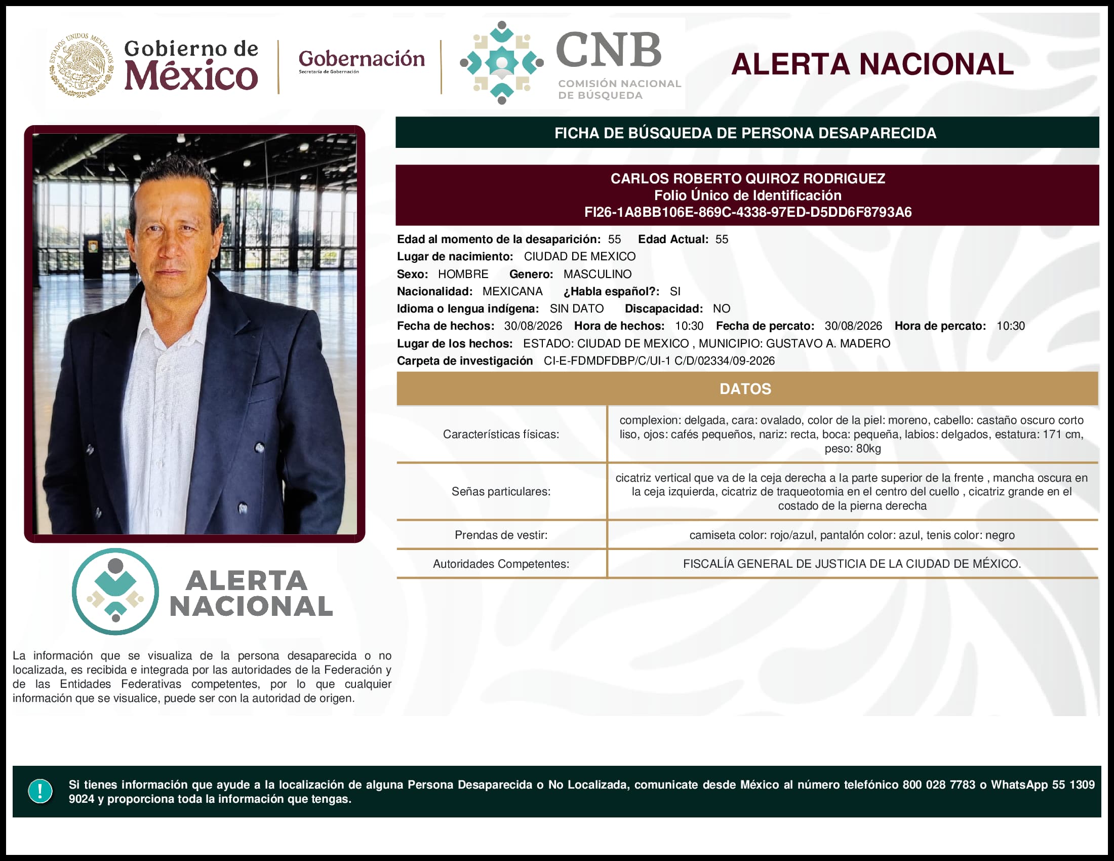 Persona desaparecida Carlos Roberto Quiroz Rodriguez
