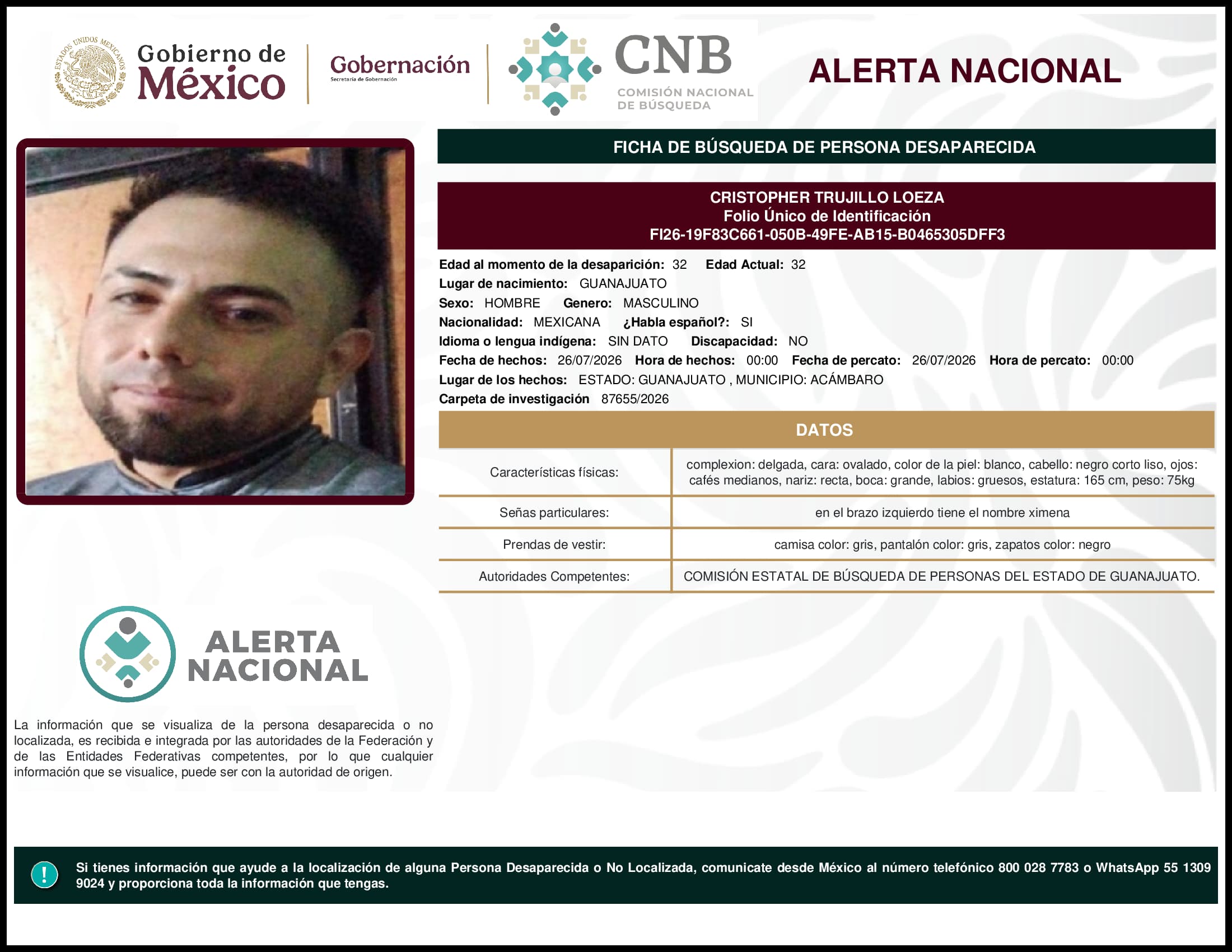 Persona desaparecida Cristopher Trujillo Loeza