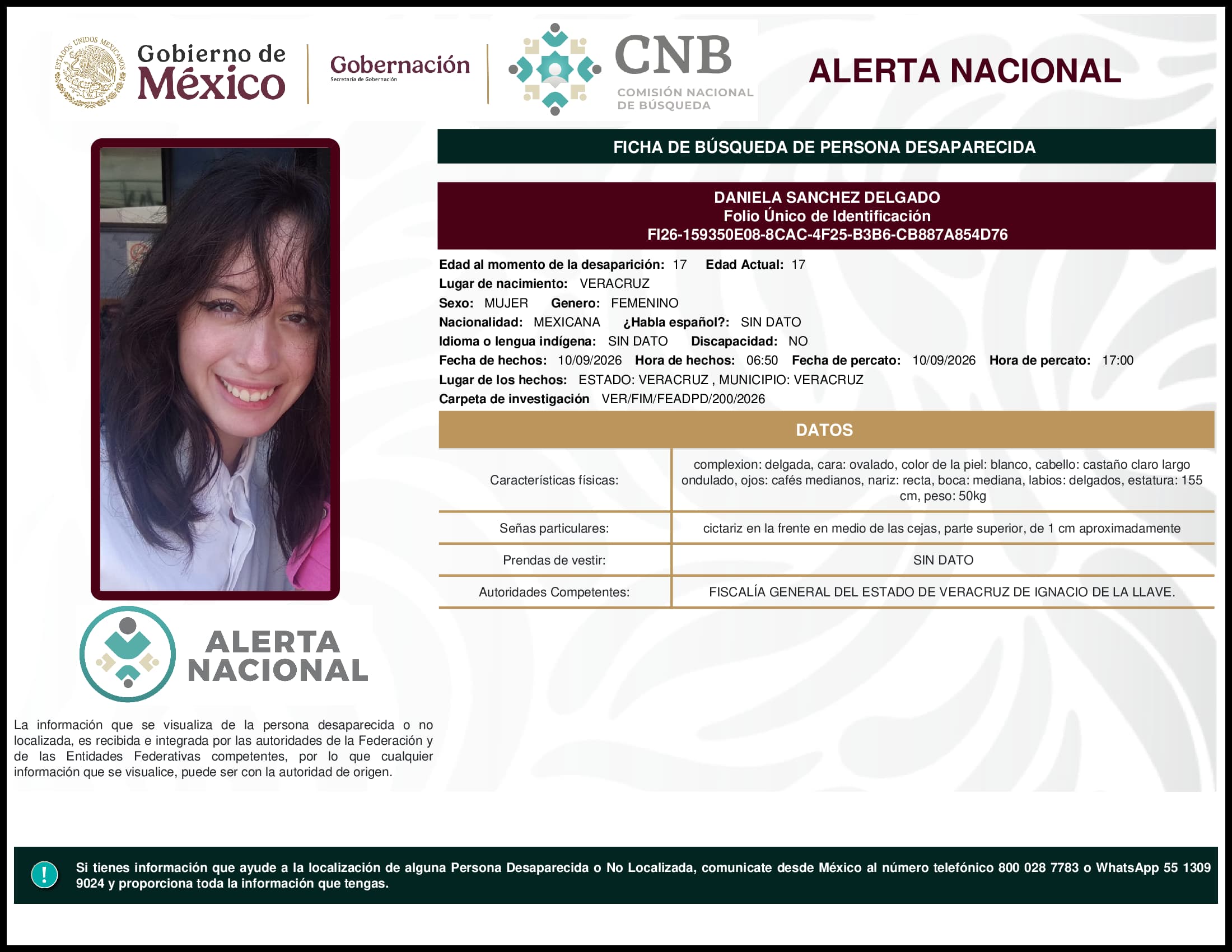 Persona desaparecida Daniela Sanchez Delgado