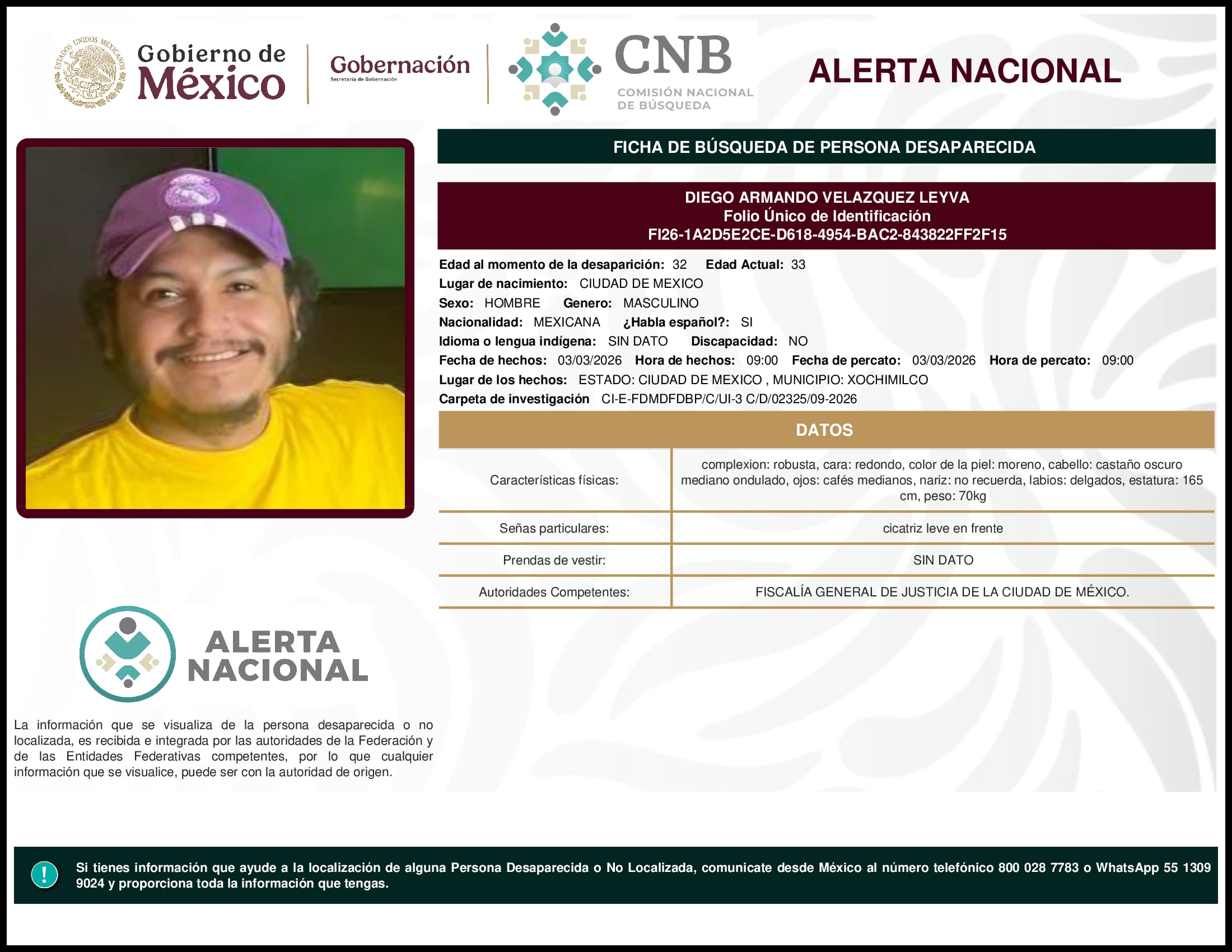 Persona desaparecida Diego Armando Velazquez Leyva
