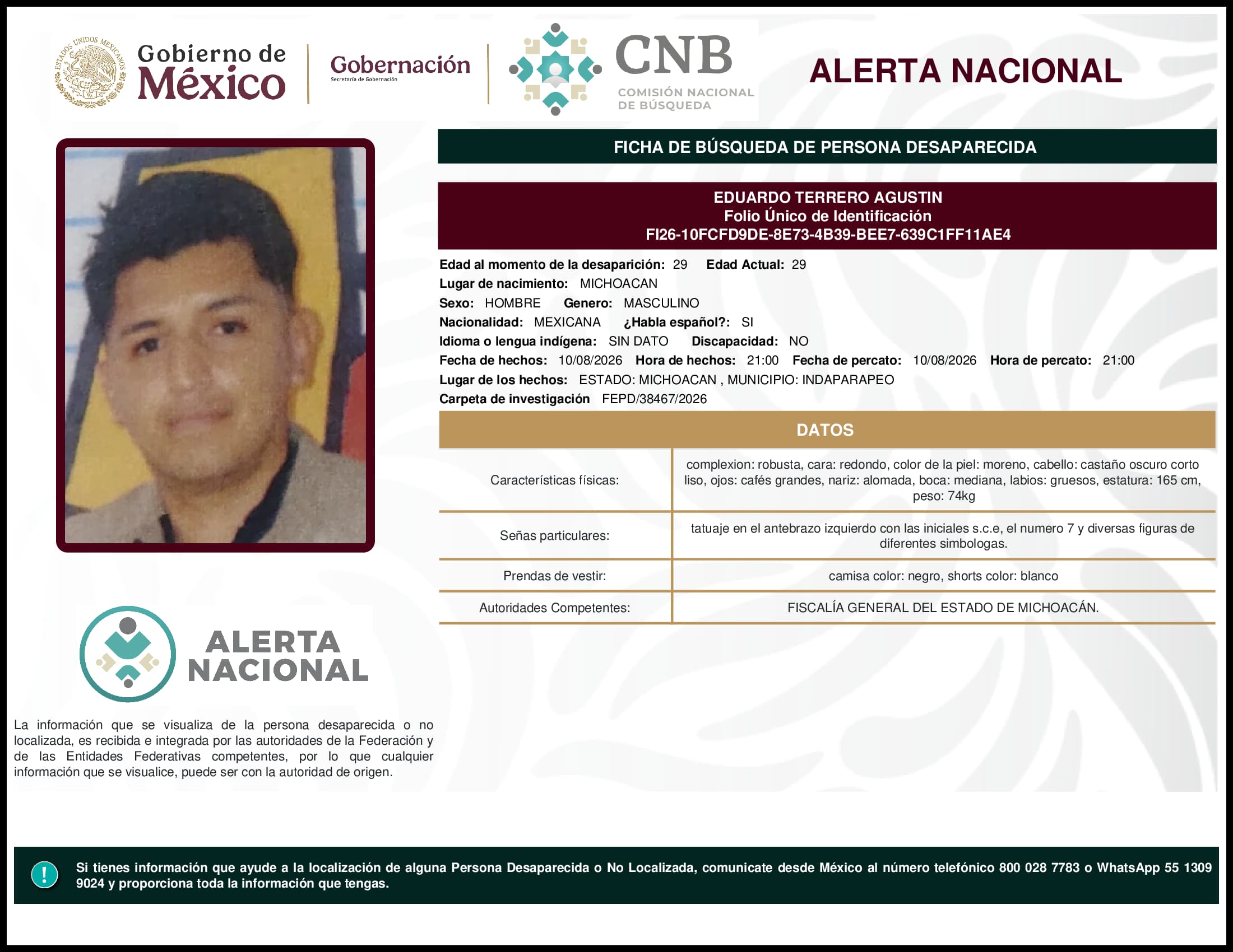 Persona desaparecida Eduardo Terrero Agustin