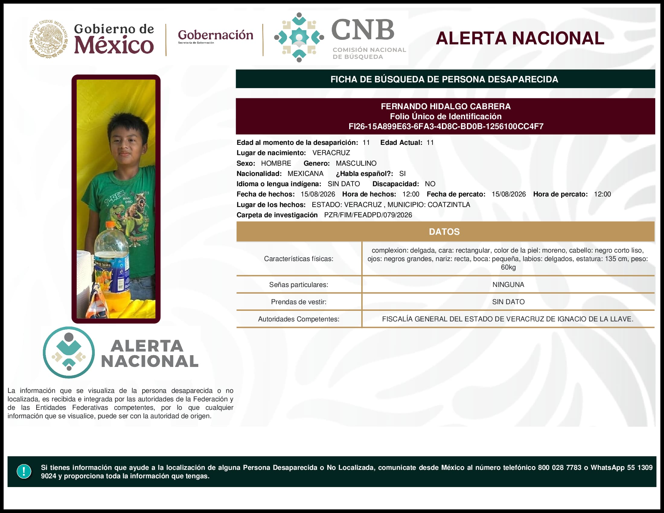 Persona desaparecida Fernando Hidalgo Cabrera