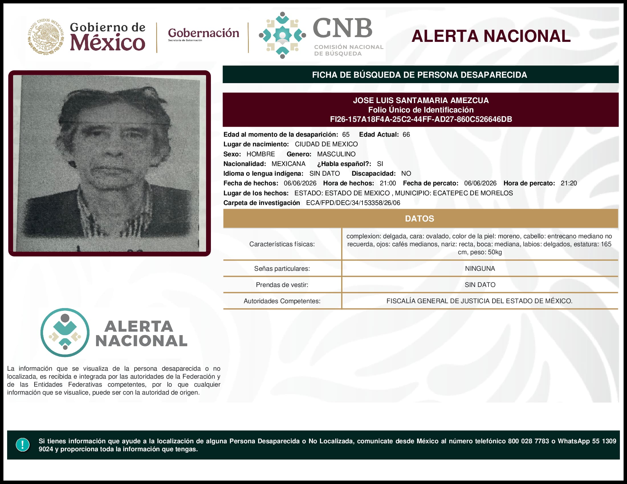 Persona desaparecida Jose Luis Santamaria Amezcua
