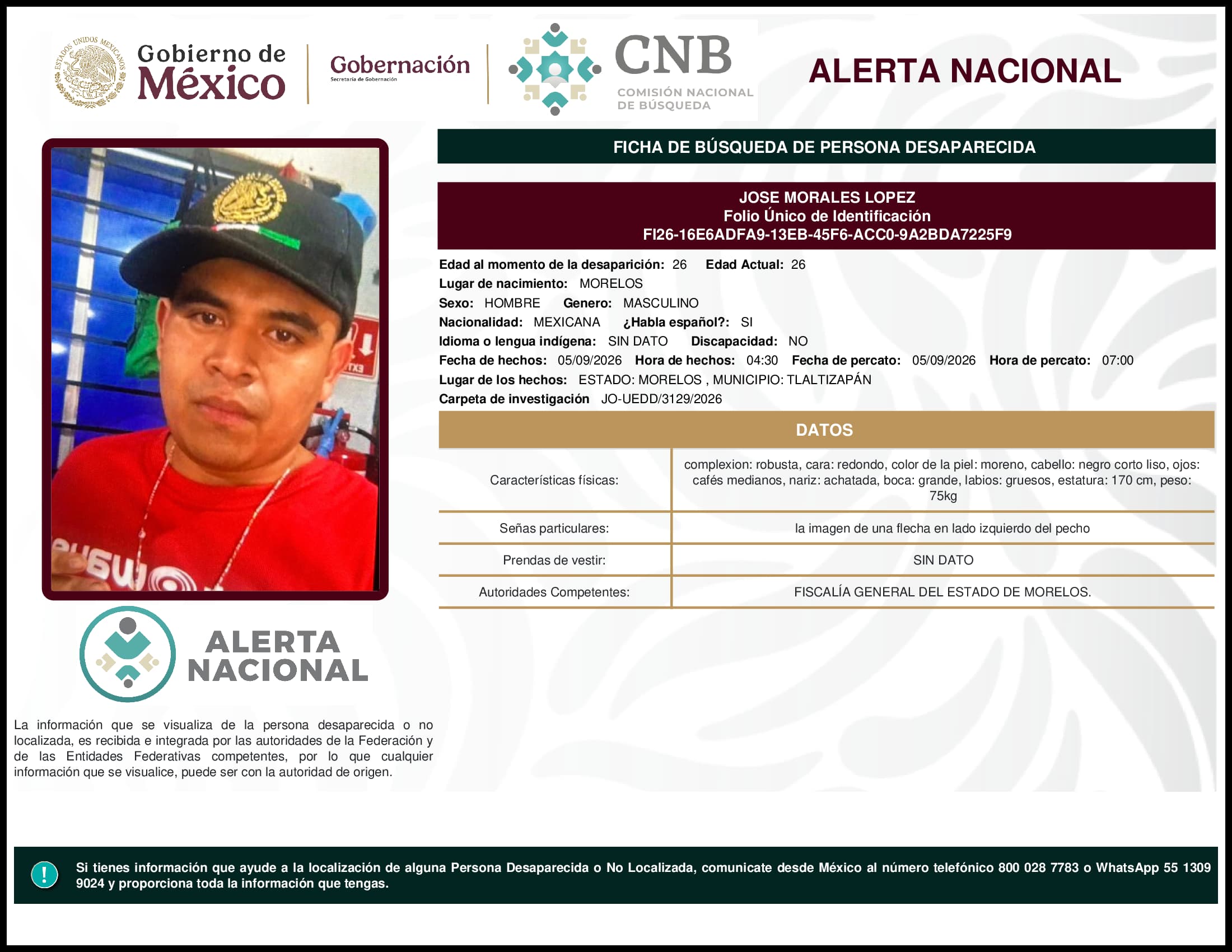 Persona desaparecida Jose Morales Lopez