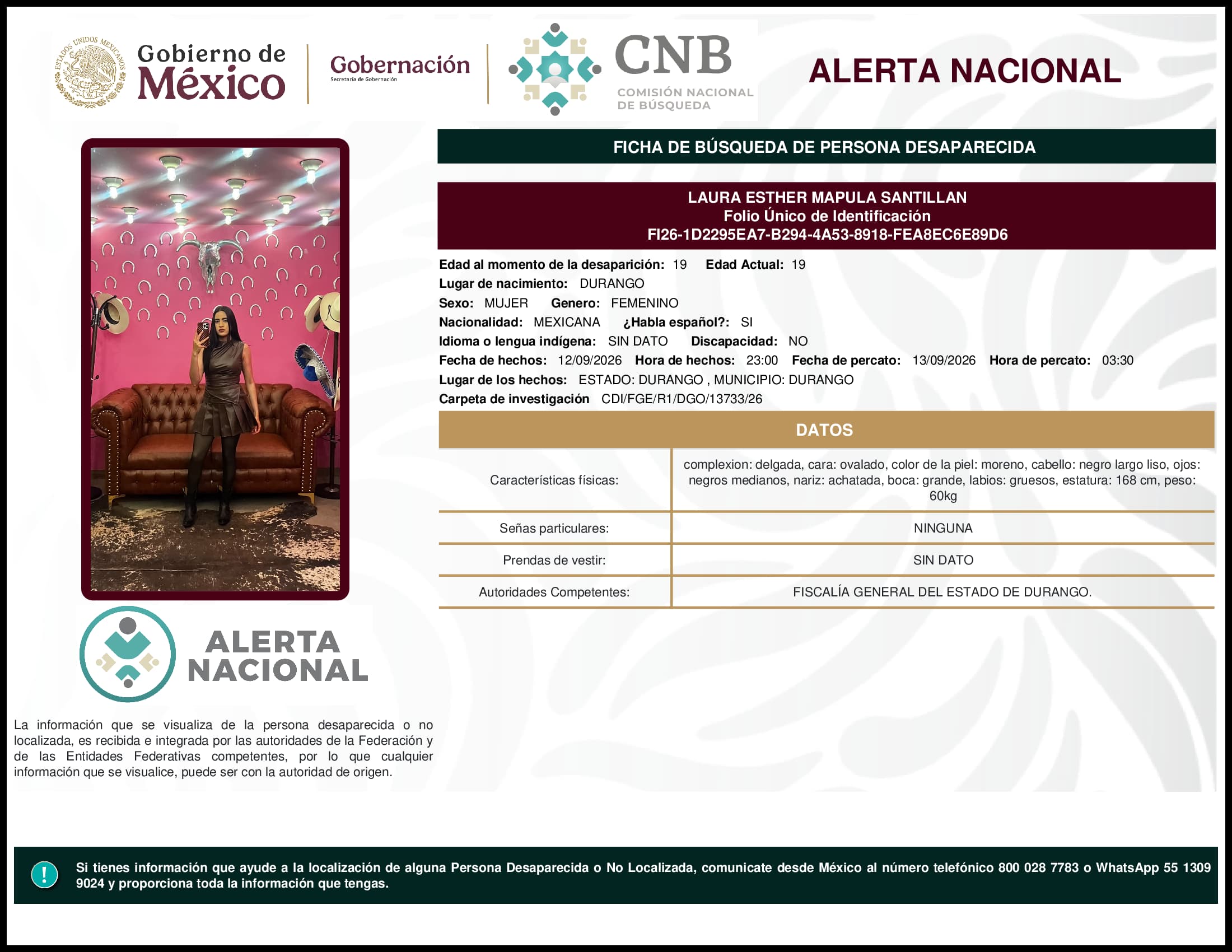 Persona desaparecida Laura Esther Mapula Santillan