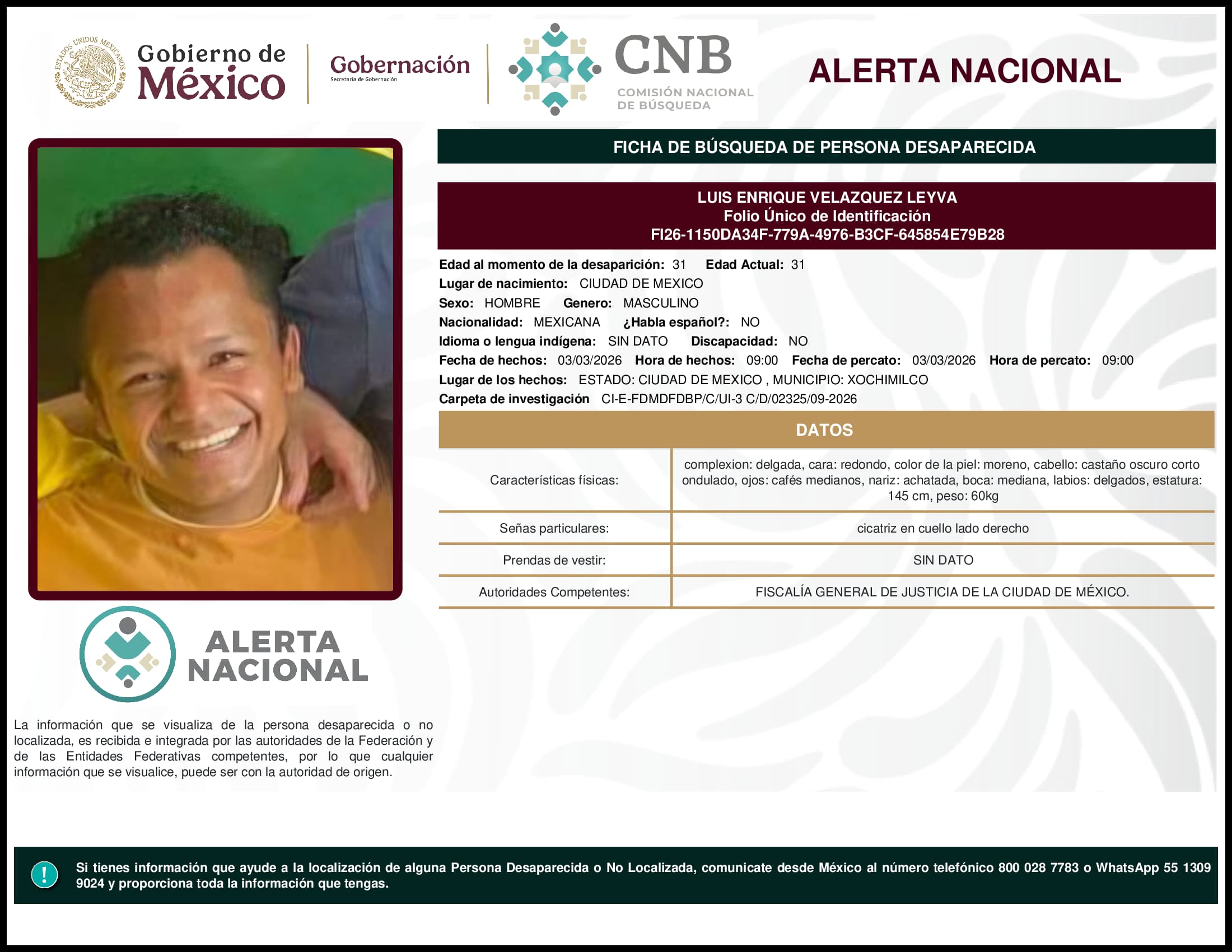 Persona desaparecida Luis Enrique Velazquez Leyva