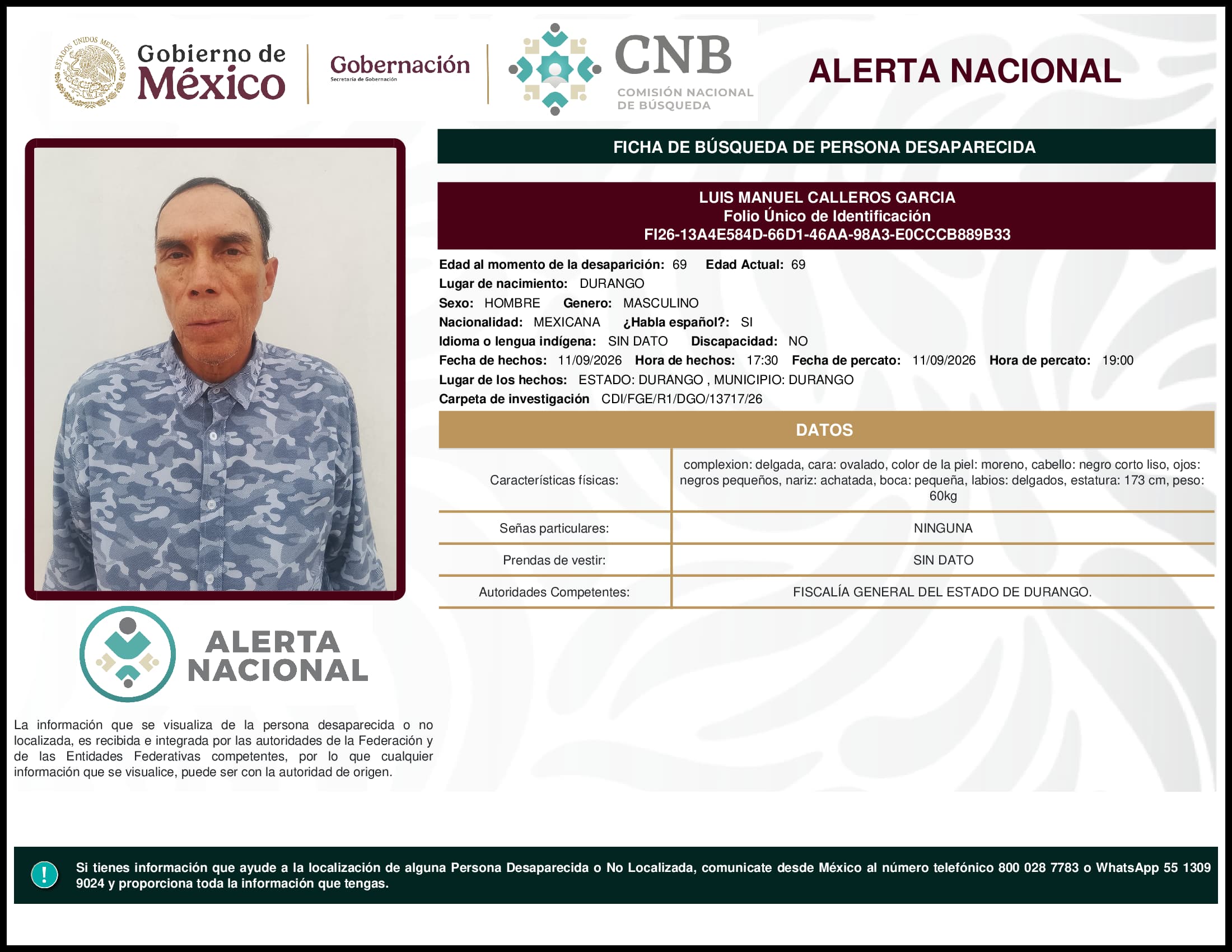 Persona desaparecida Luis Manuel Calleros Garcia