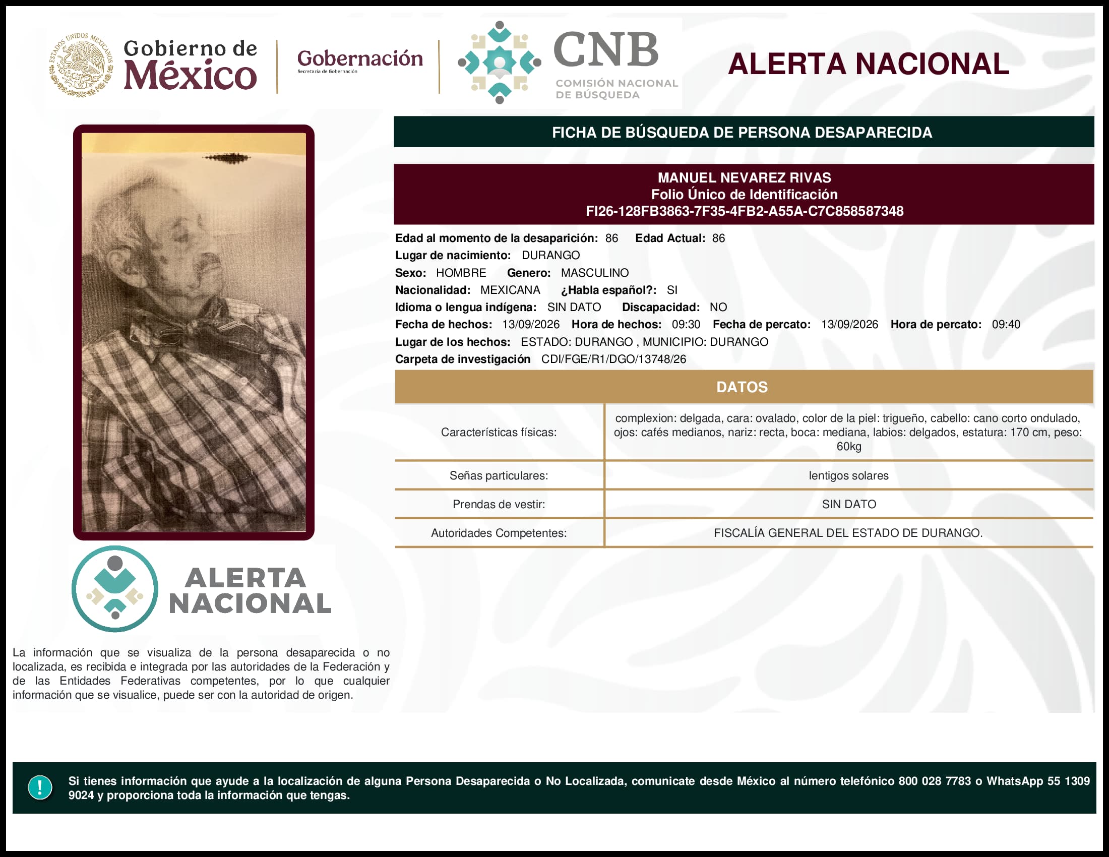 Persona desaparecida Manuel Nevarez Rivas