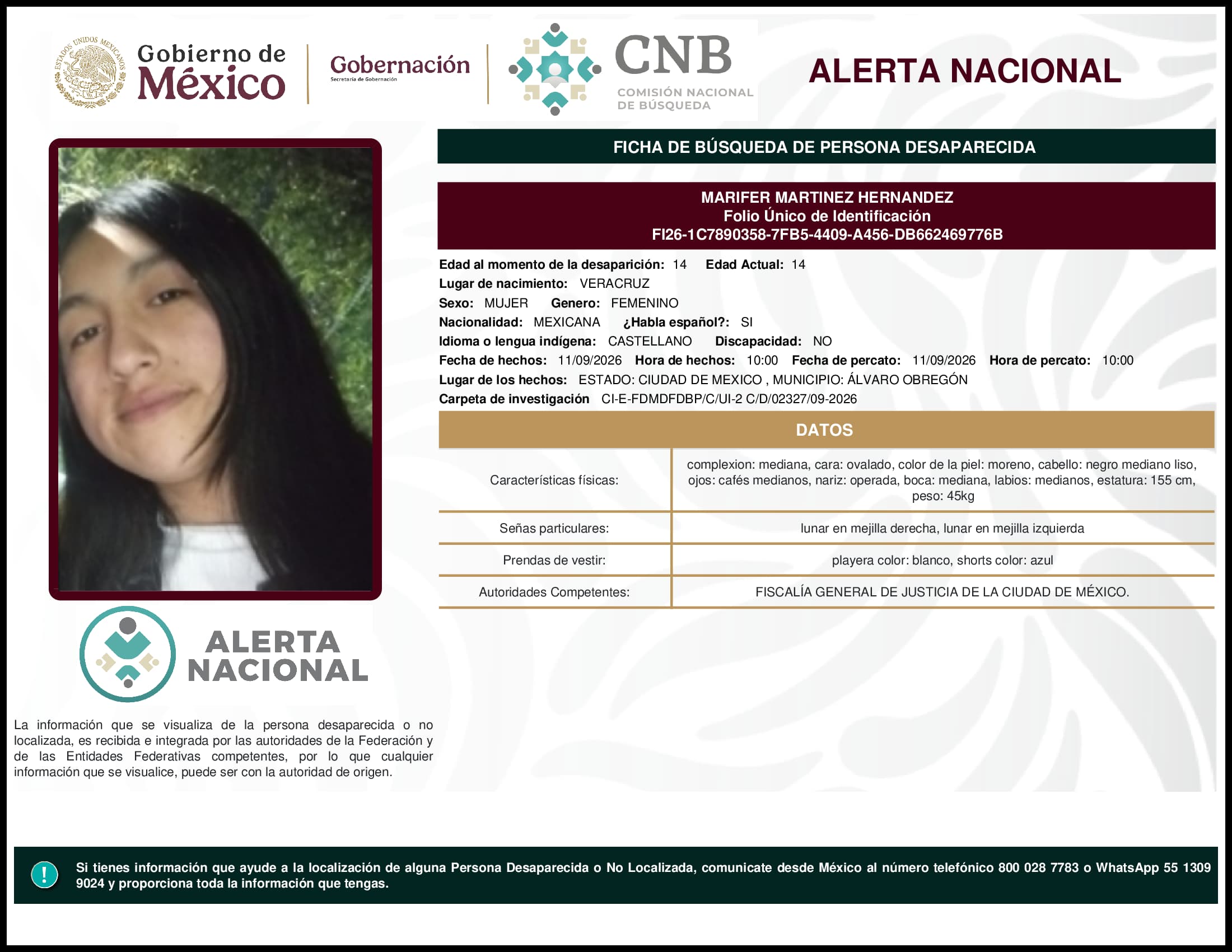 Persona desaparecida Marifer Martinez Hernandez