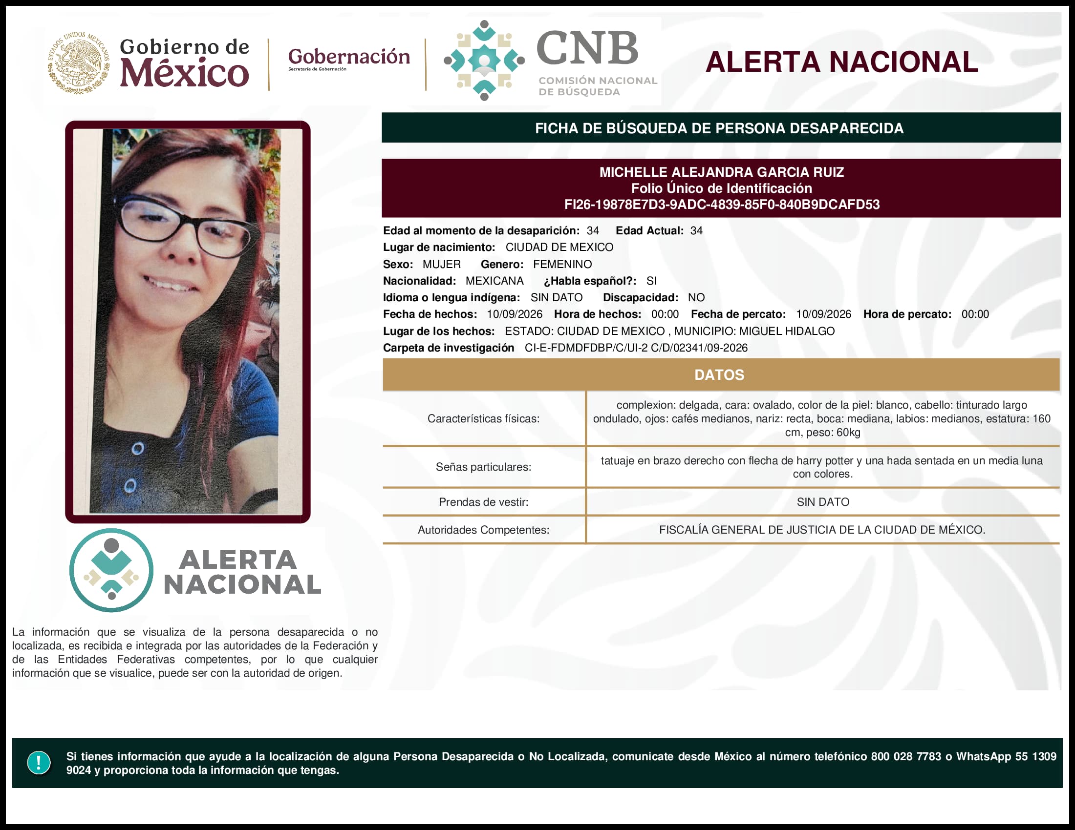Persona desaparecida Michelle Alejandra Garcia Ruiz