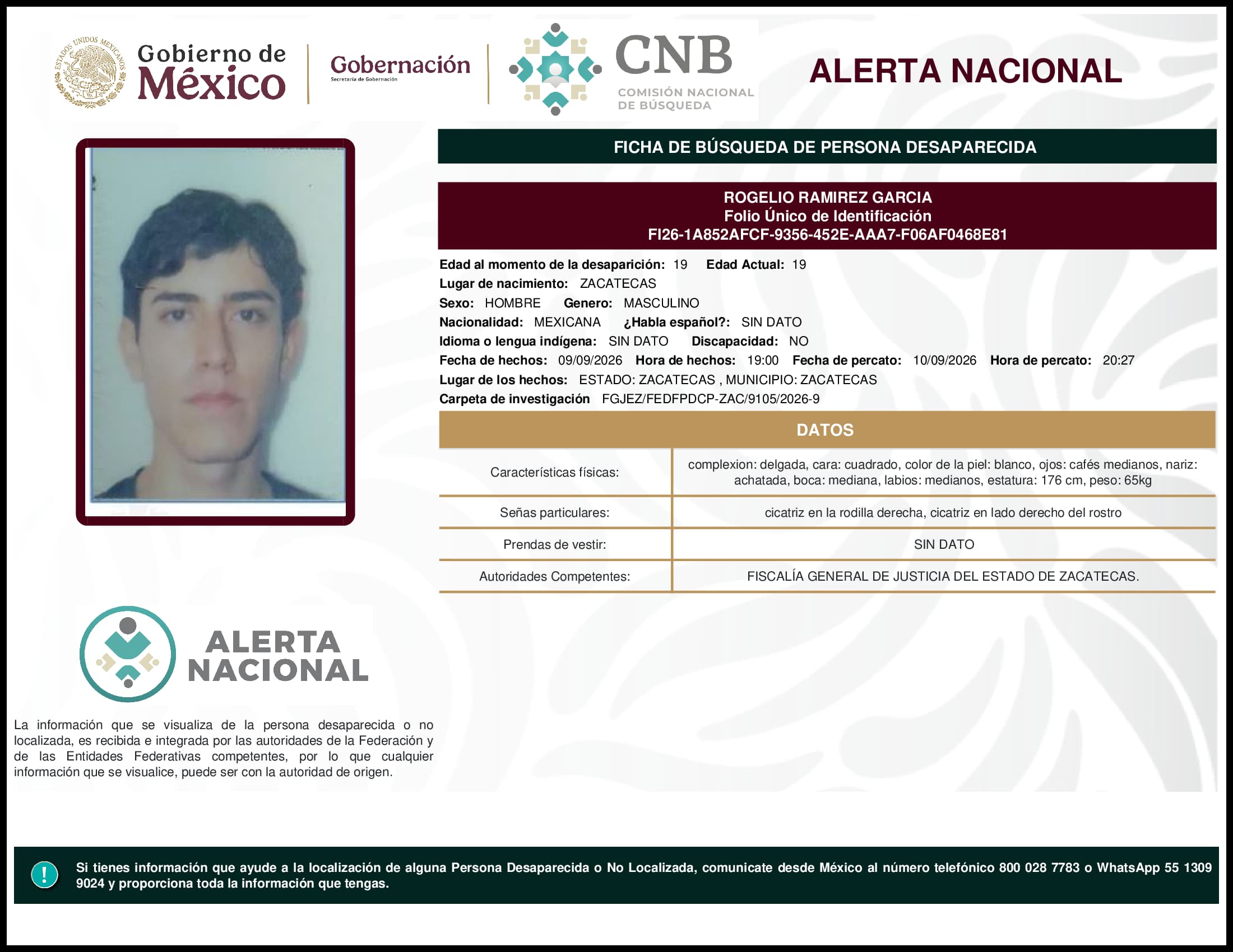 Persona desaparecida Rogelio Ramirez Garcia