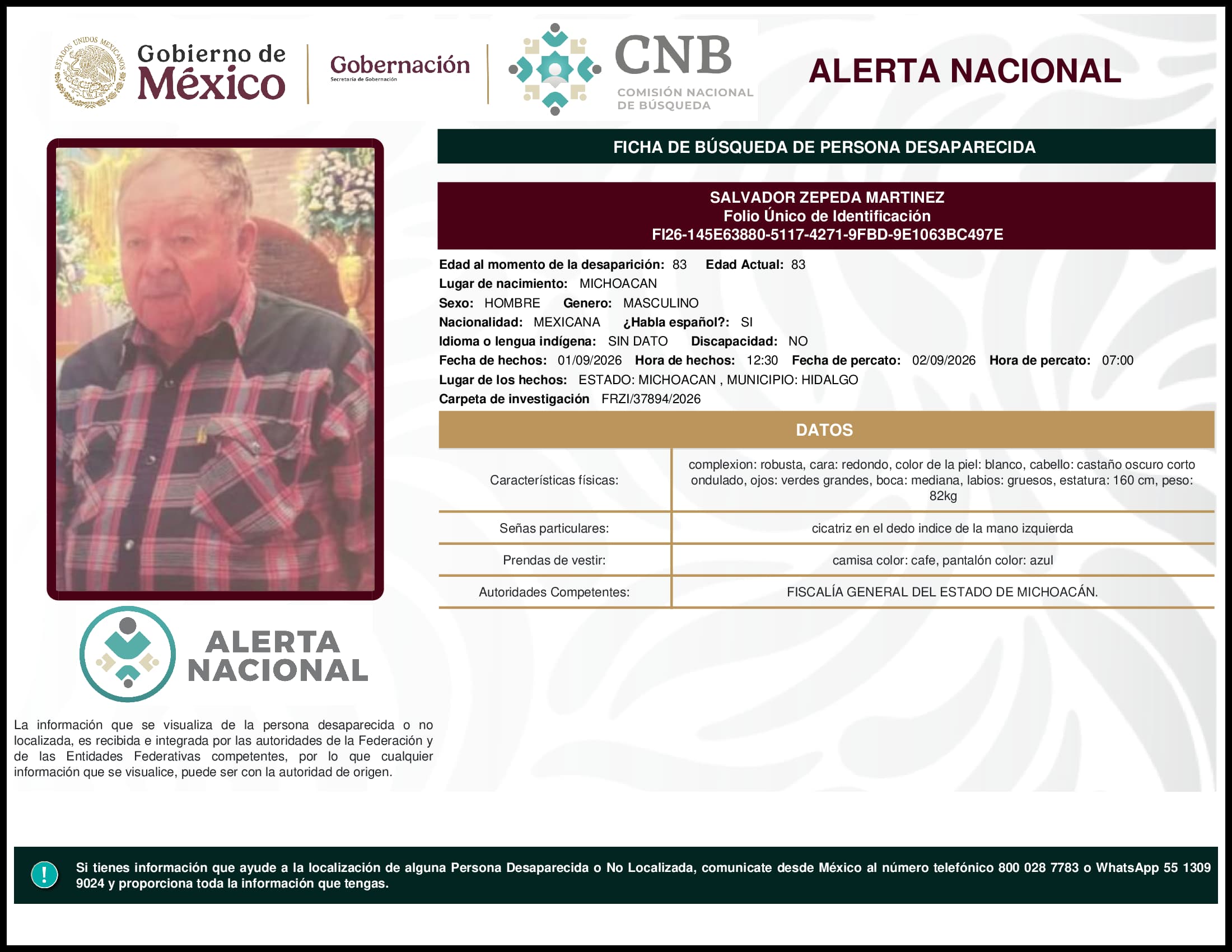 Persona desaparecida Salvador Zepeda Martinez
