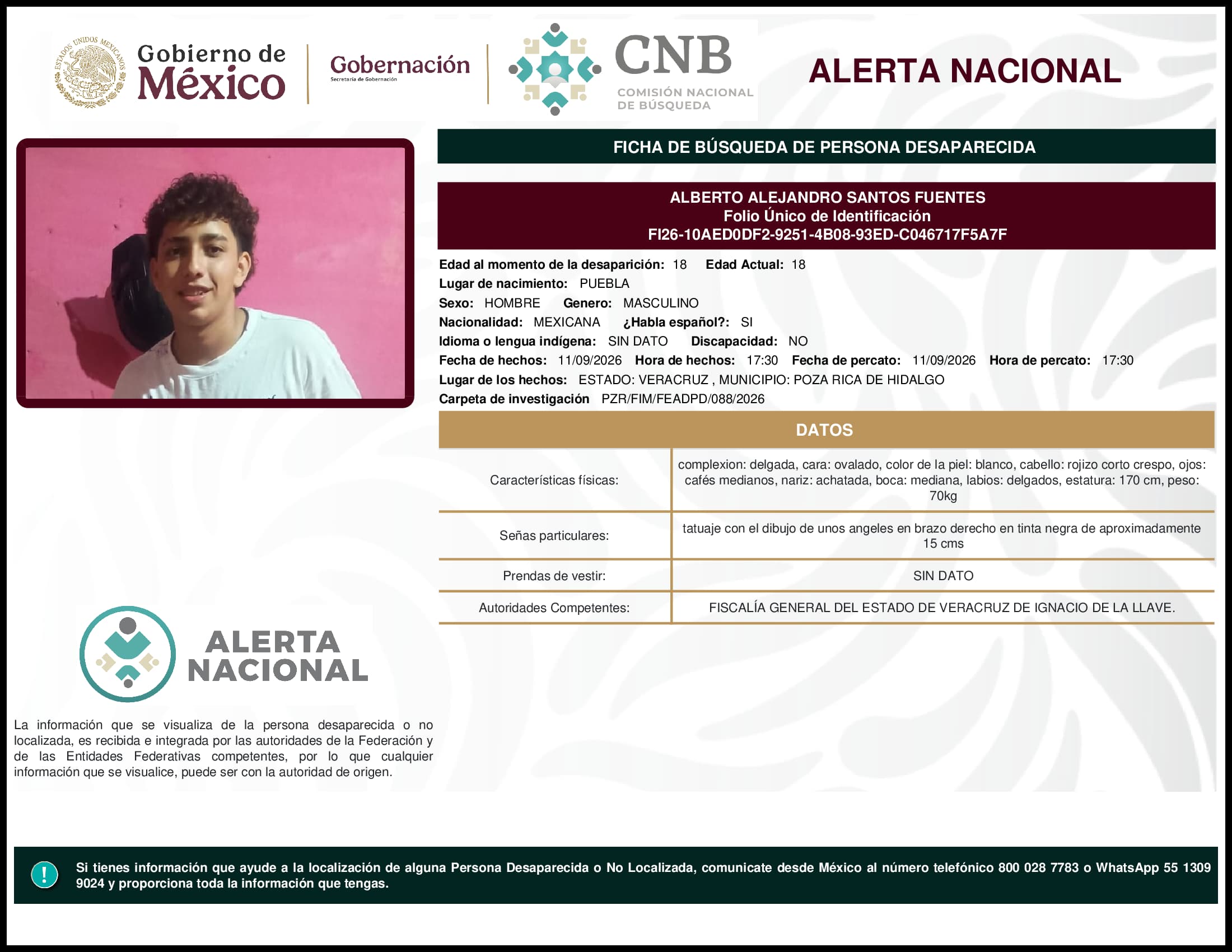 Persona desaparecida Alberto Alejandro Santos Fuentes