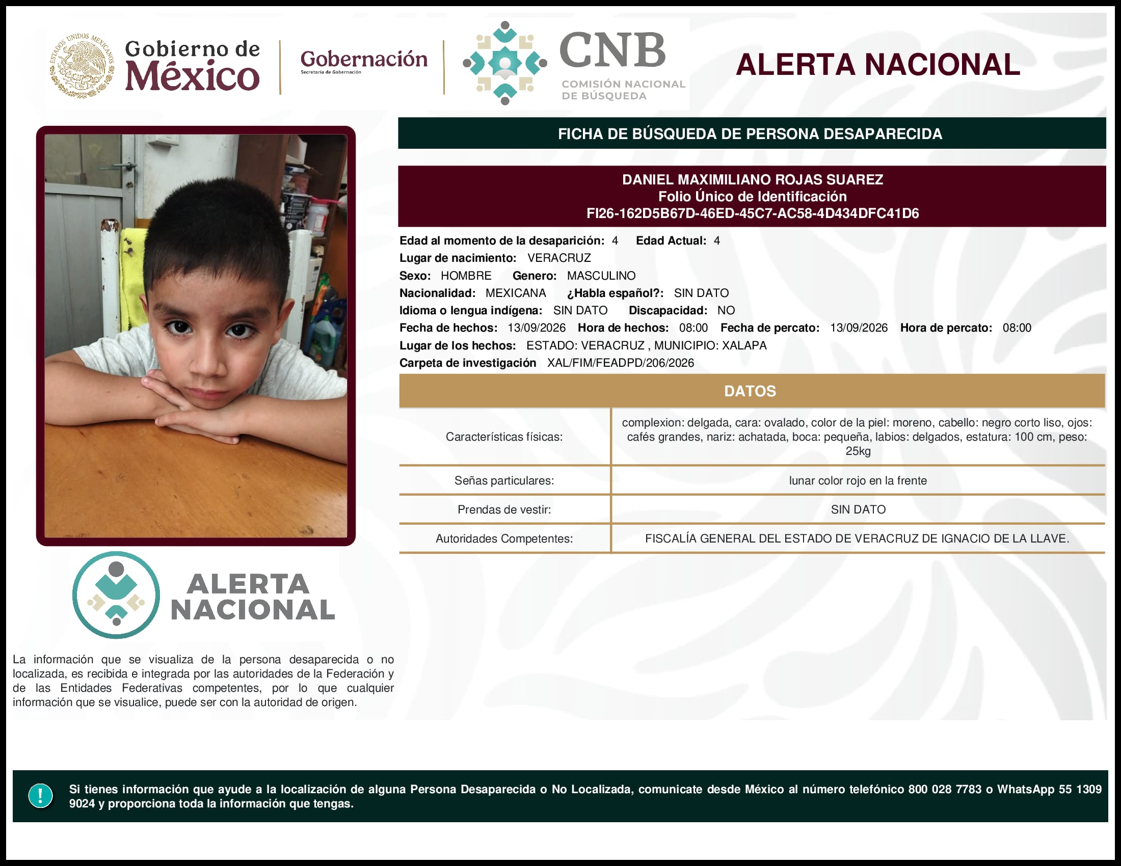 Persona desaparecida Daniel Maximiliano Rojas Suarez