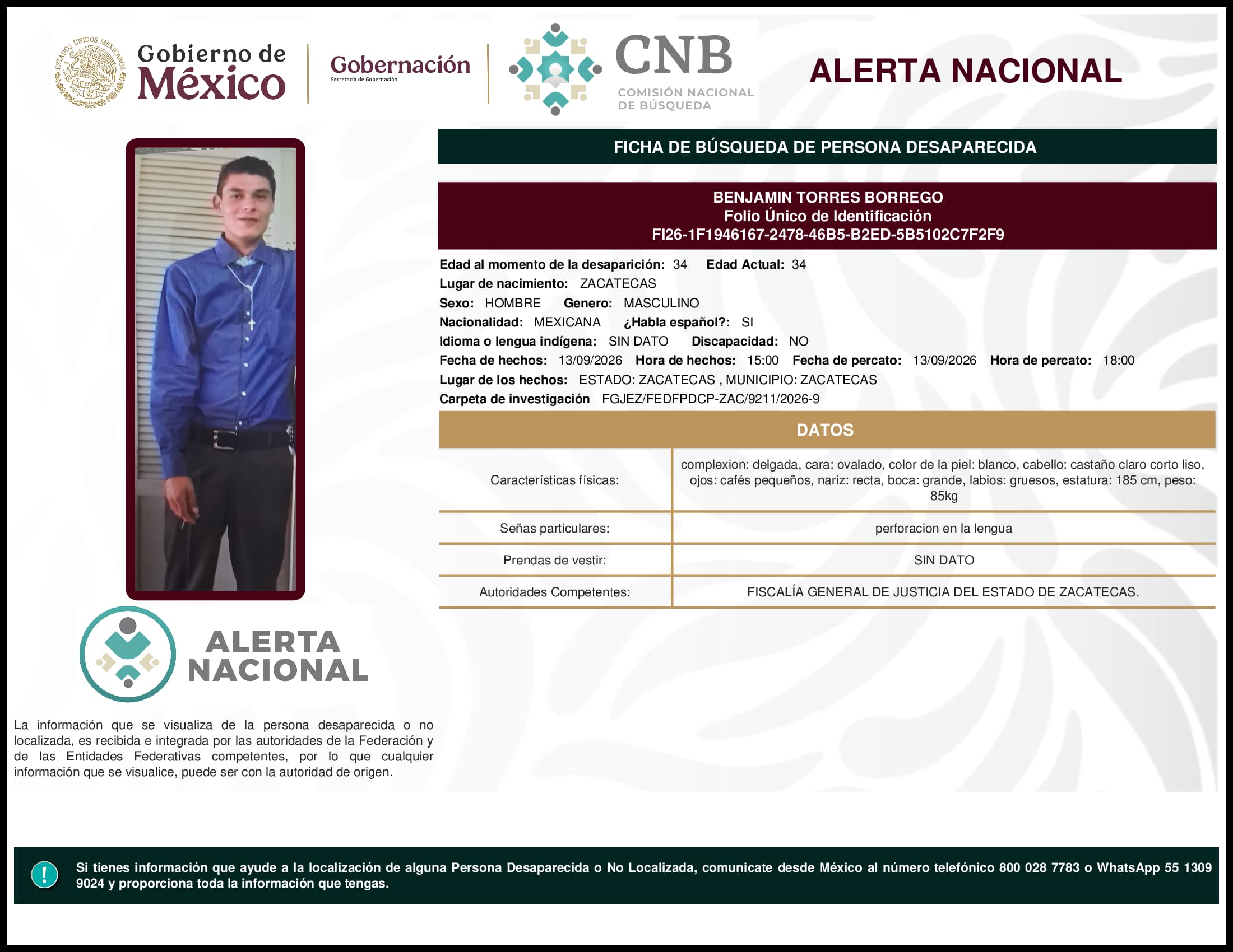 Persona desaparecida Benjamin Torres Borrego